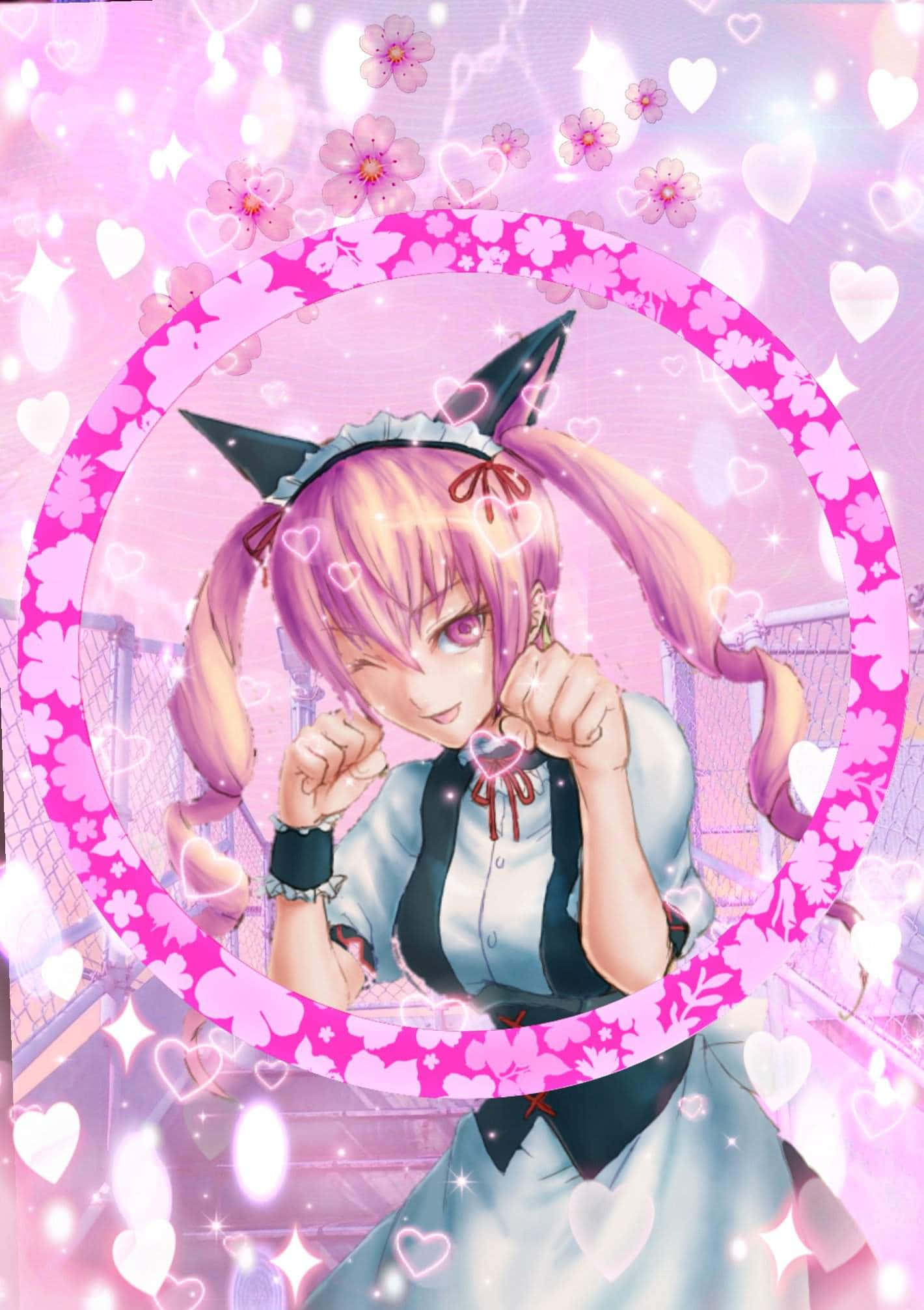 Rumiho Akiha, pink hair, cat ears, Full HD Phone Wallpaper