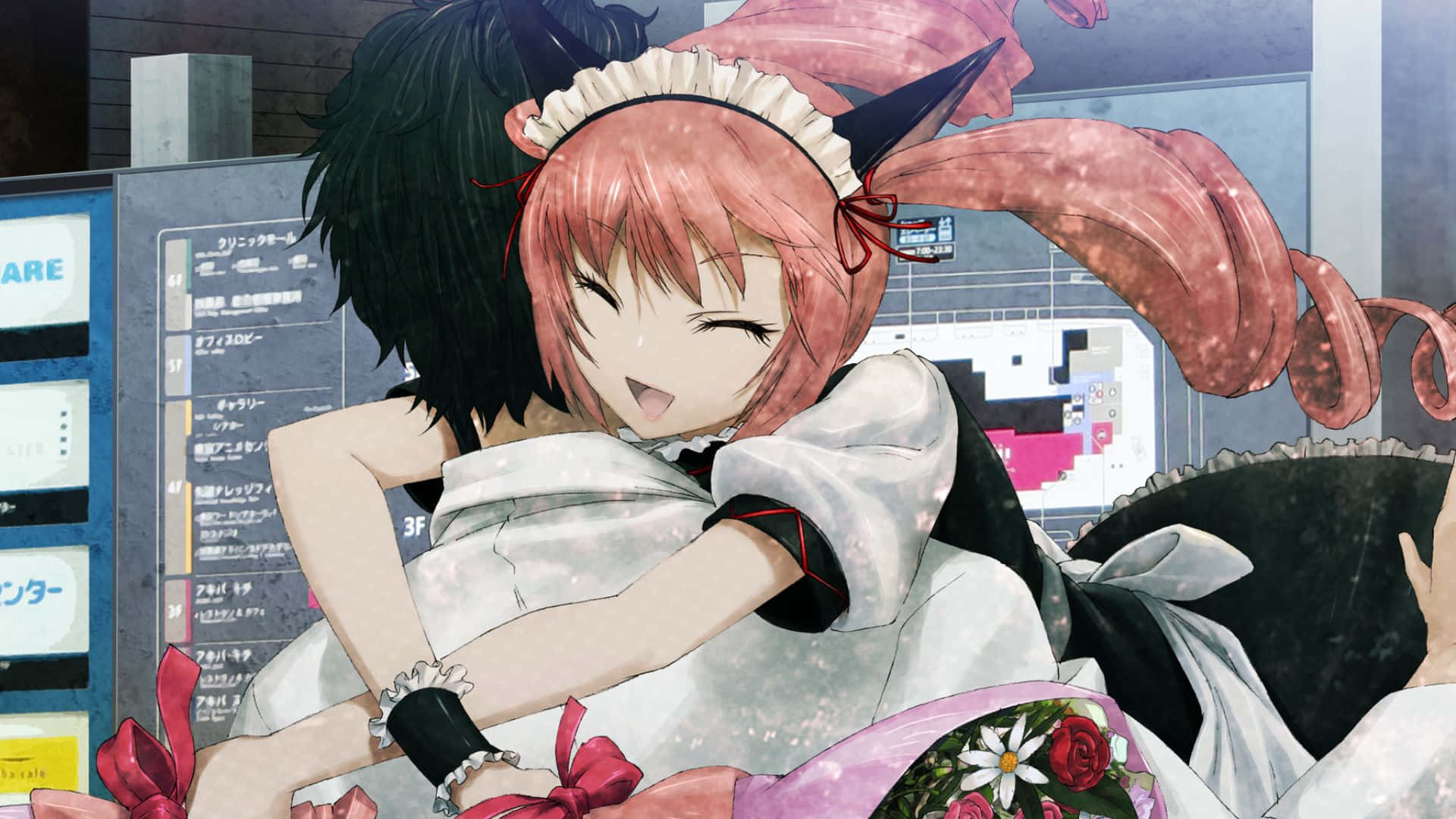 Rumiho Akiha, pink hair, cat ears, Full HD Desktop Wallpaper