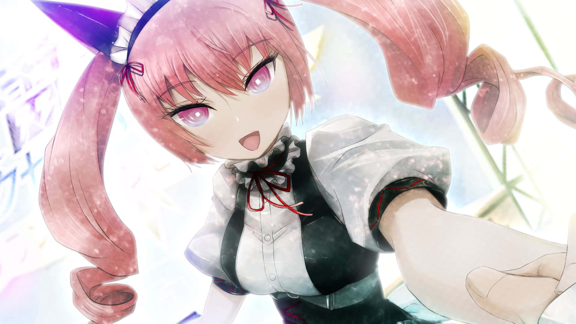 Rumiho Akiha, pink hair, cat ears, Full HD Desktop Wallpaper