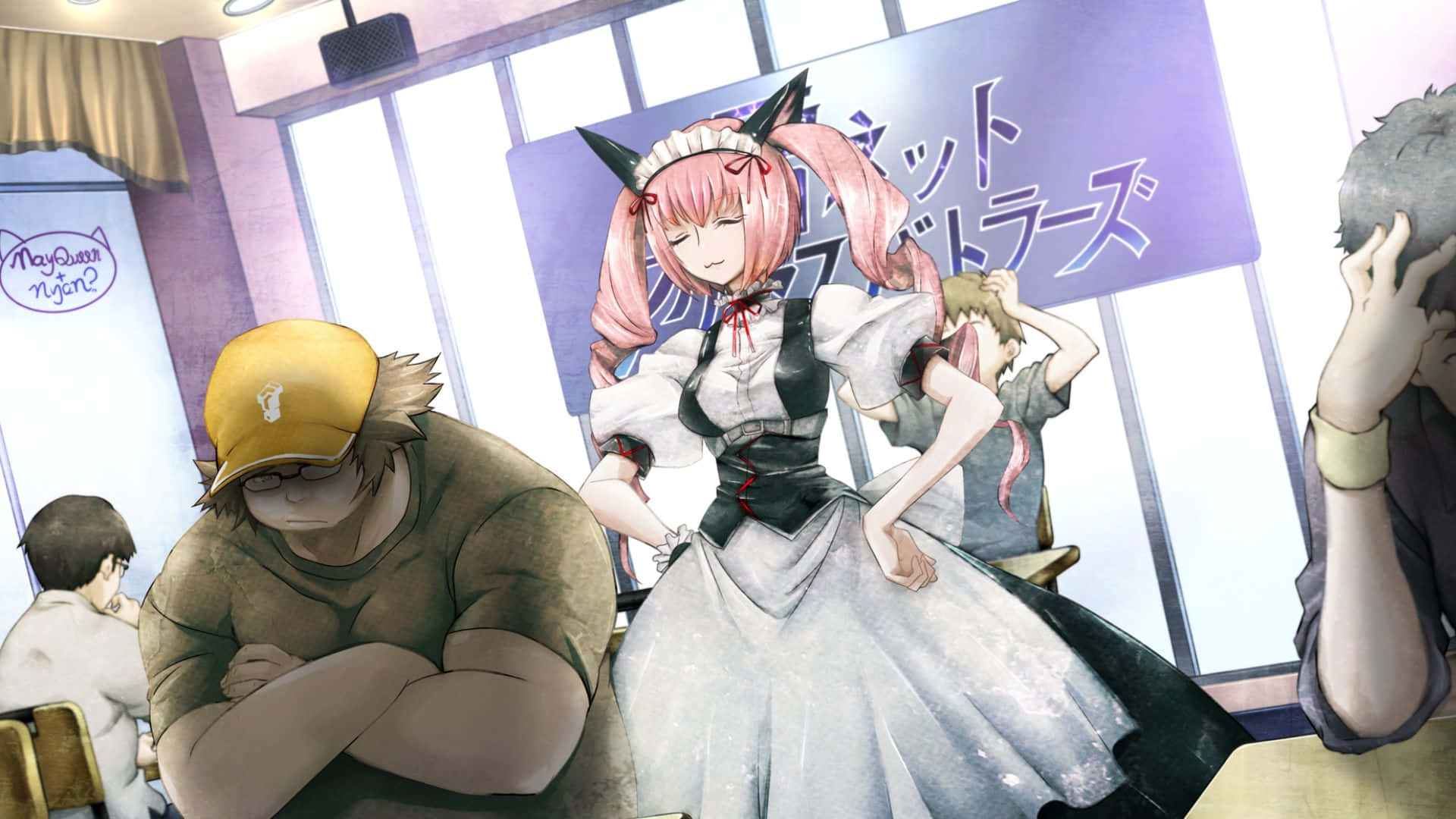 Rumiho Akiha, pink-haired anime girl, maid outfit, Full HD Desktop Wallpaper