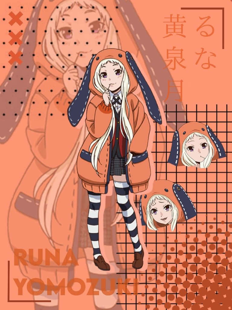 Runa Yomozuki, orange bunny hoodie, striped socks, SD Phone Wallpaper