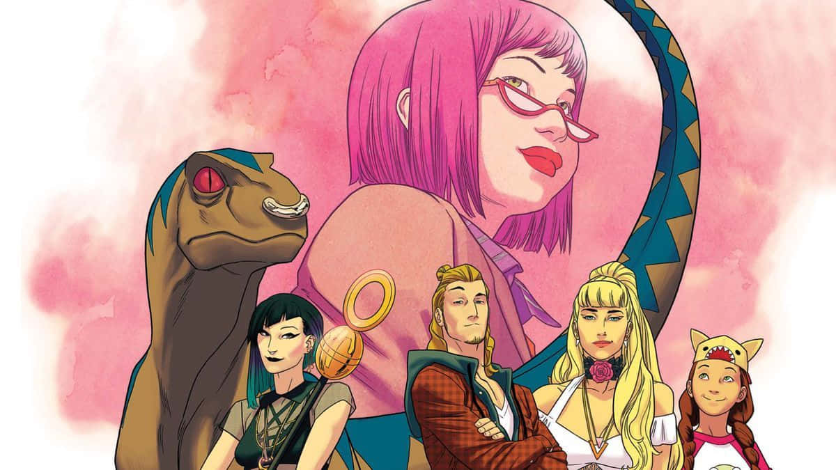 Runaways, pink-haired woman, dinosaur, SD Desktop Wallpaper