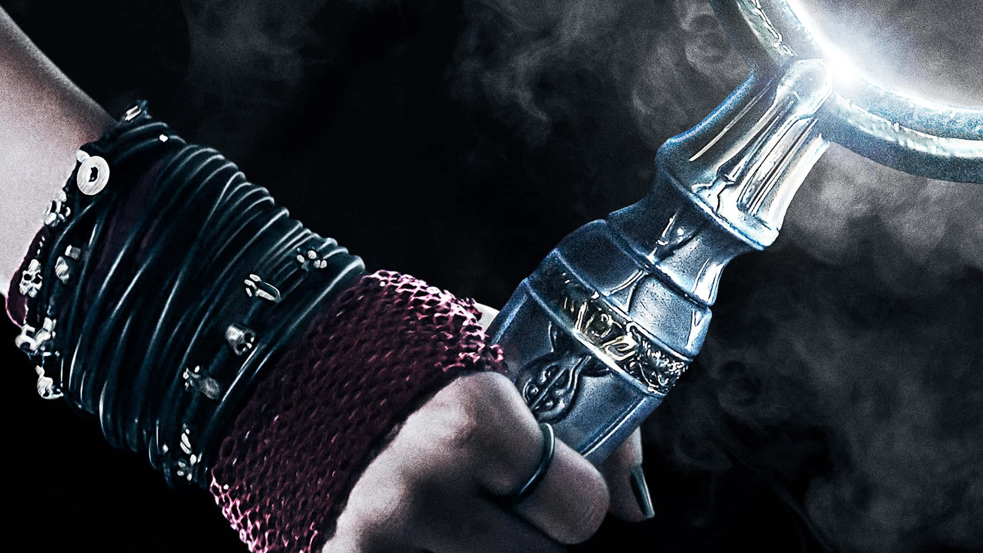 Runaways, gloved hand, glowing ornate sword hilt, Full HD Desktop Wallpaper