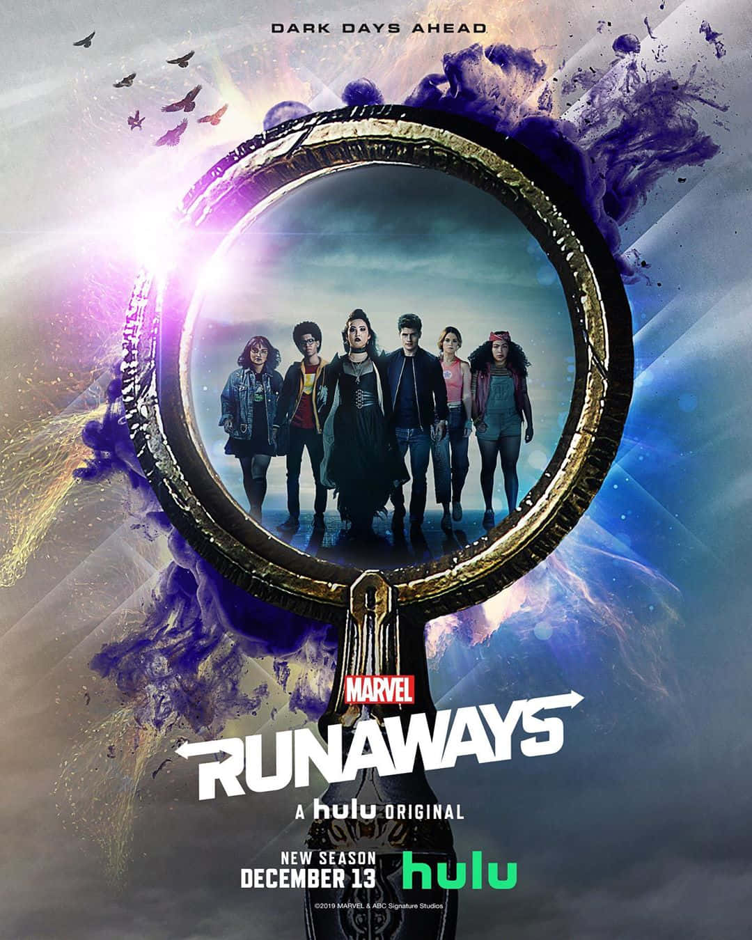 Runaways, cosmic portal, swirling purple and gold energy, HD Phone Wallpaper