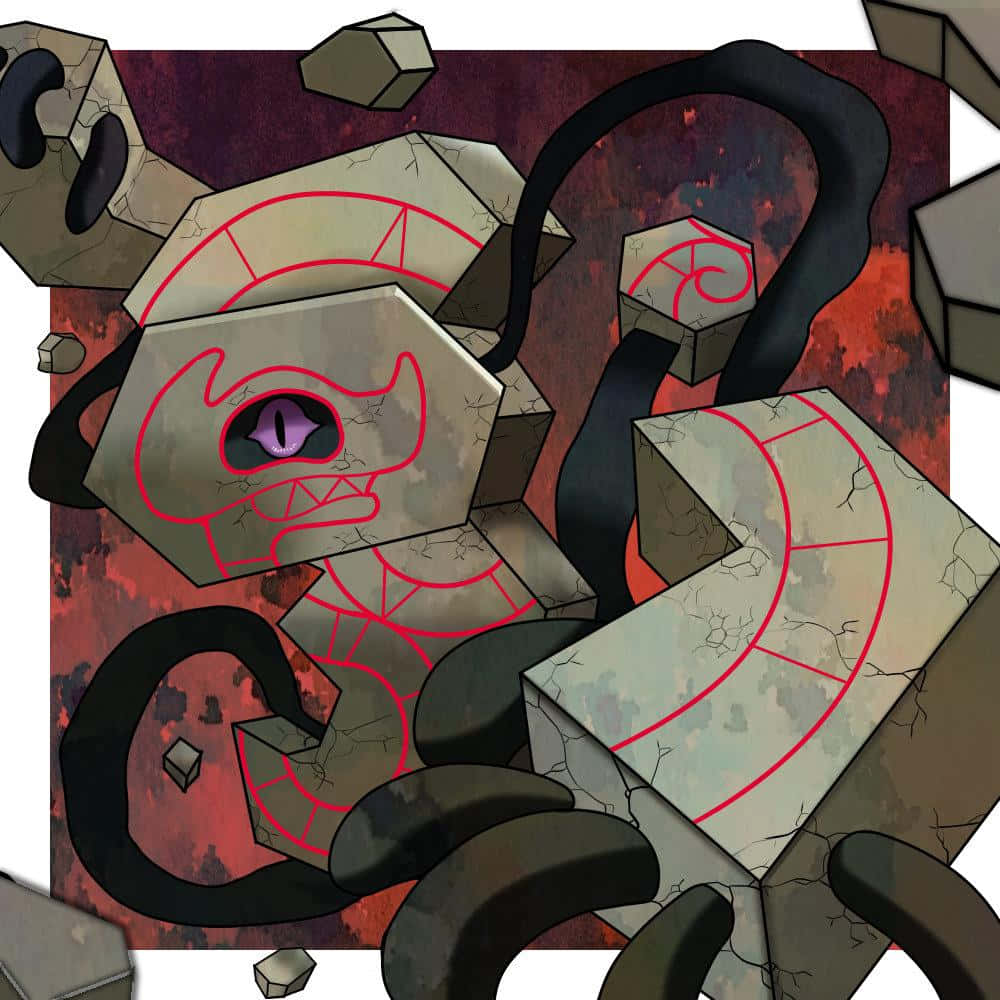 Runerigus, glowing purple eyes, red circuit-like markings, SD Desktop Wallpaper