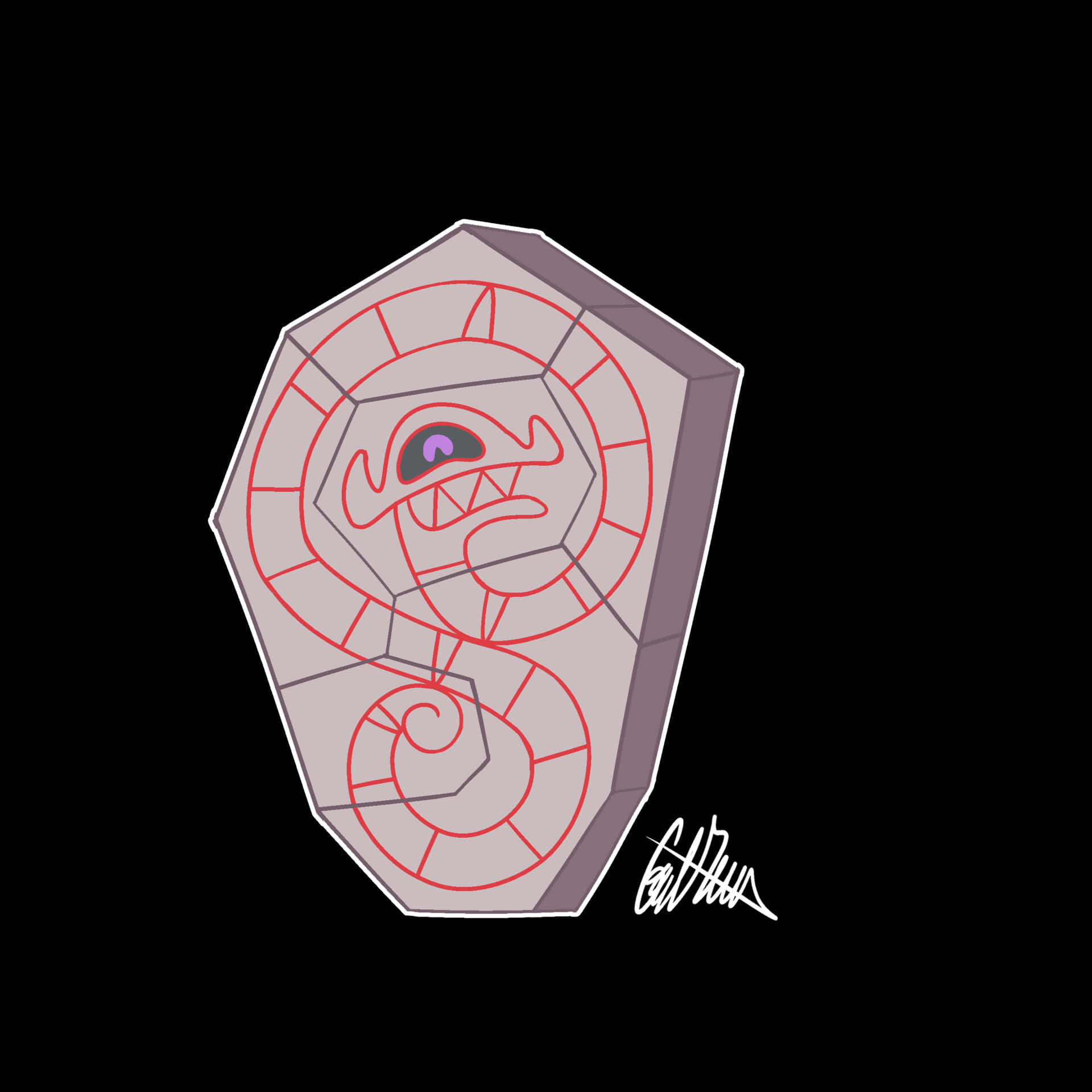 Runerigus, red line drawing, purple eye, Full HD Desktop Wallpaper