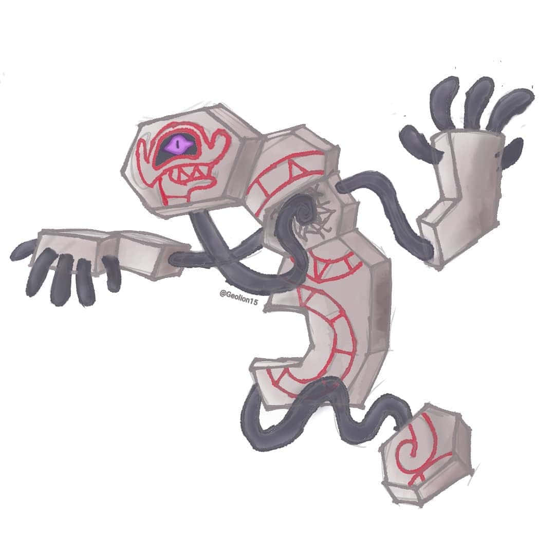 Runerigus, gray stone monster, red markings, SD Desktop Wallpaper
