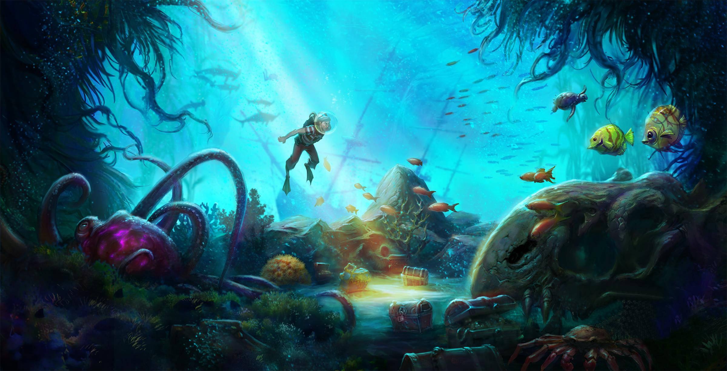 Runescape, underwater, sunlit underwater ruin, Full HD Desktop Wallpaper