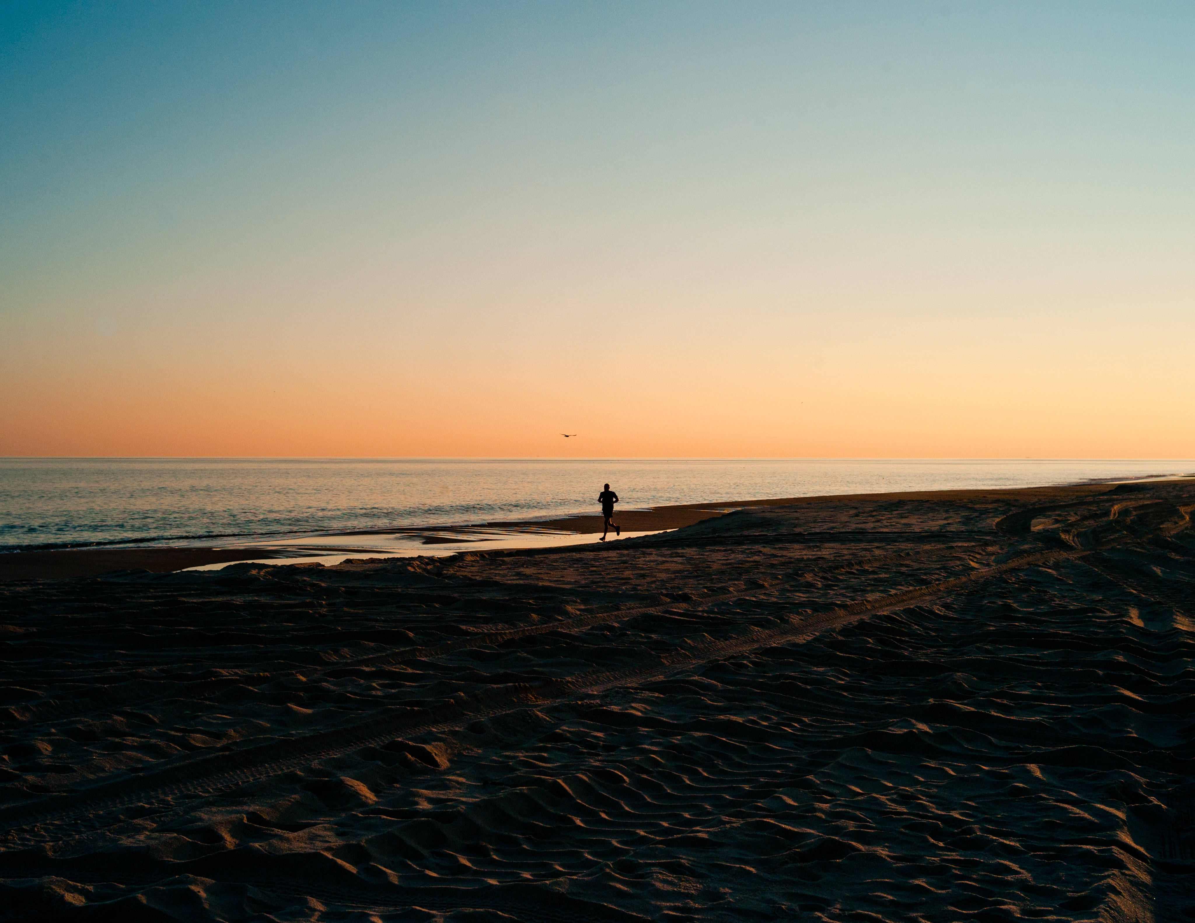 Runner, beach, sunset, 4K Desktop Wallpaper