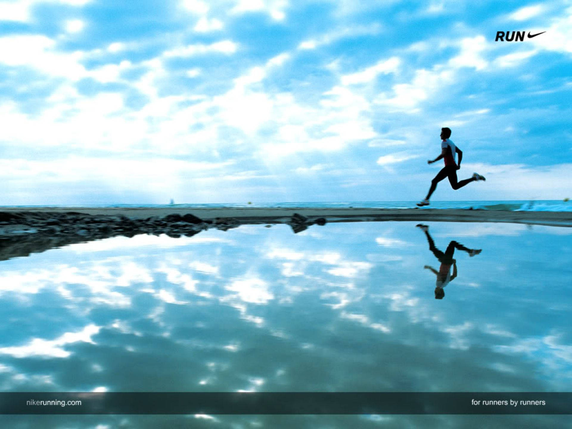 Runner, beach, tidal pool, Full HD Desktop Wallpaper
