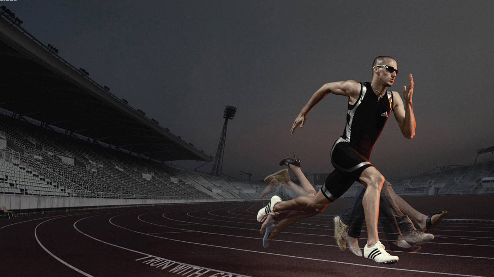 male sprinter, black gear, track, Full HD Desktop Wallpaper