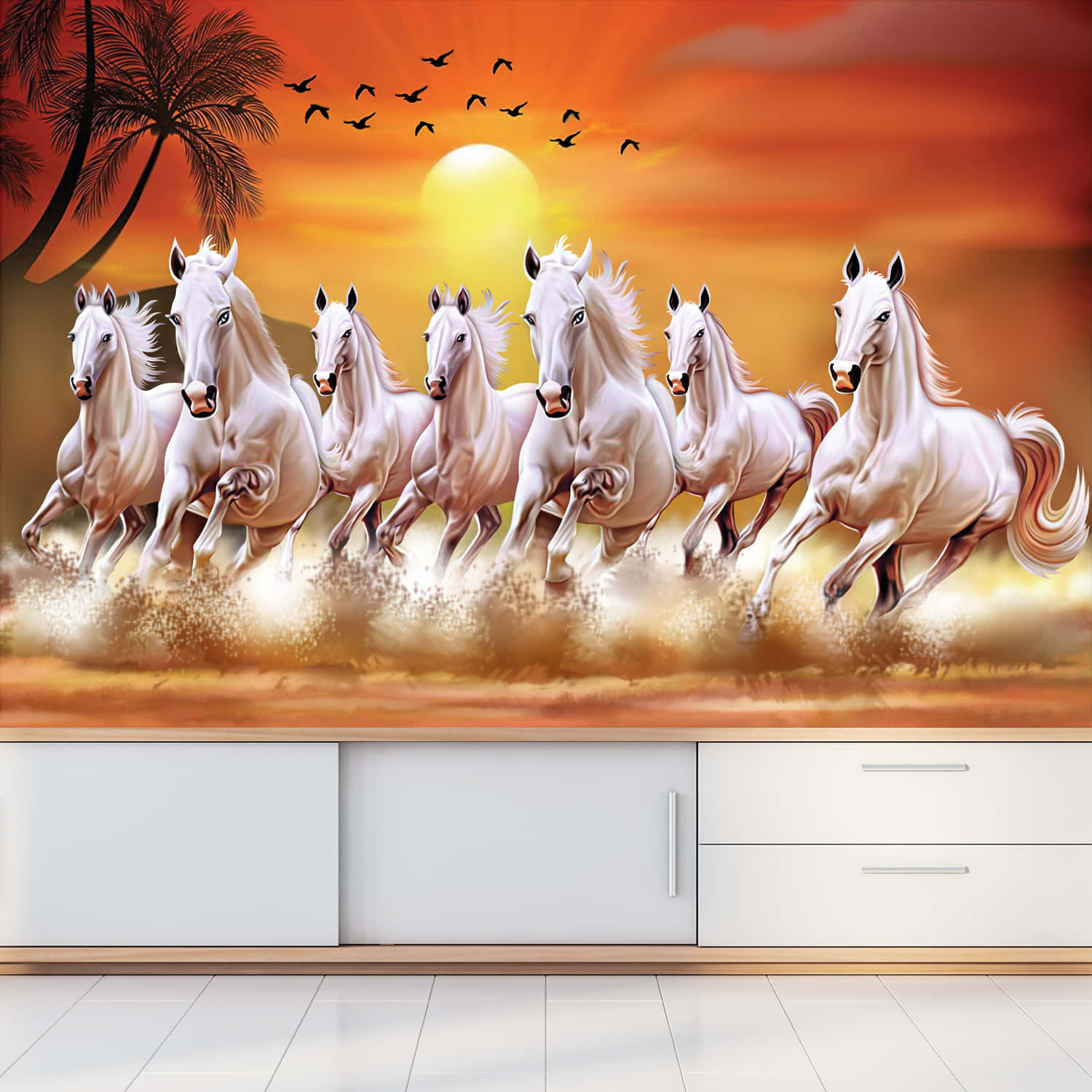 white horse, desert, sunset, HD Desktop Wallpaper