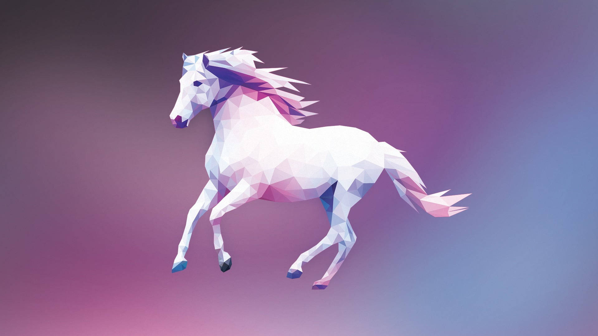 Running Horse, poly art, white horse, Full HD Desktop Wallpaper