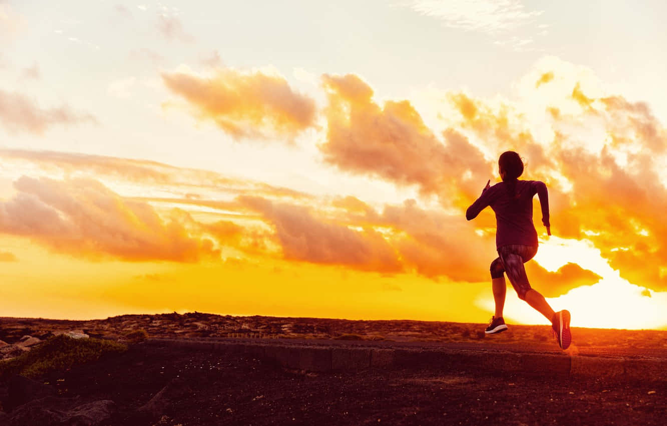 runner, rugged hilltop, sunset, HD Desktop Wallpaper