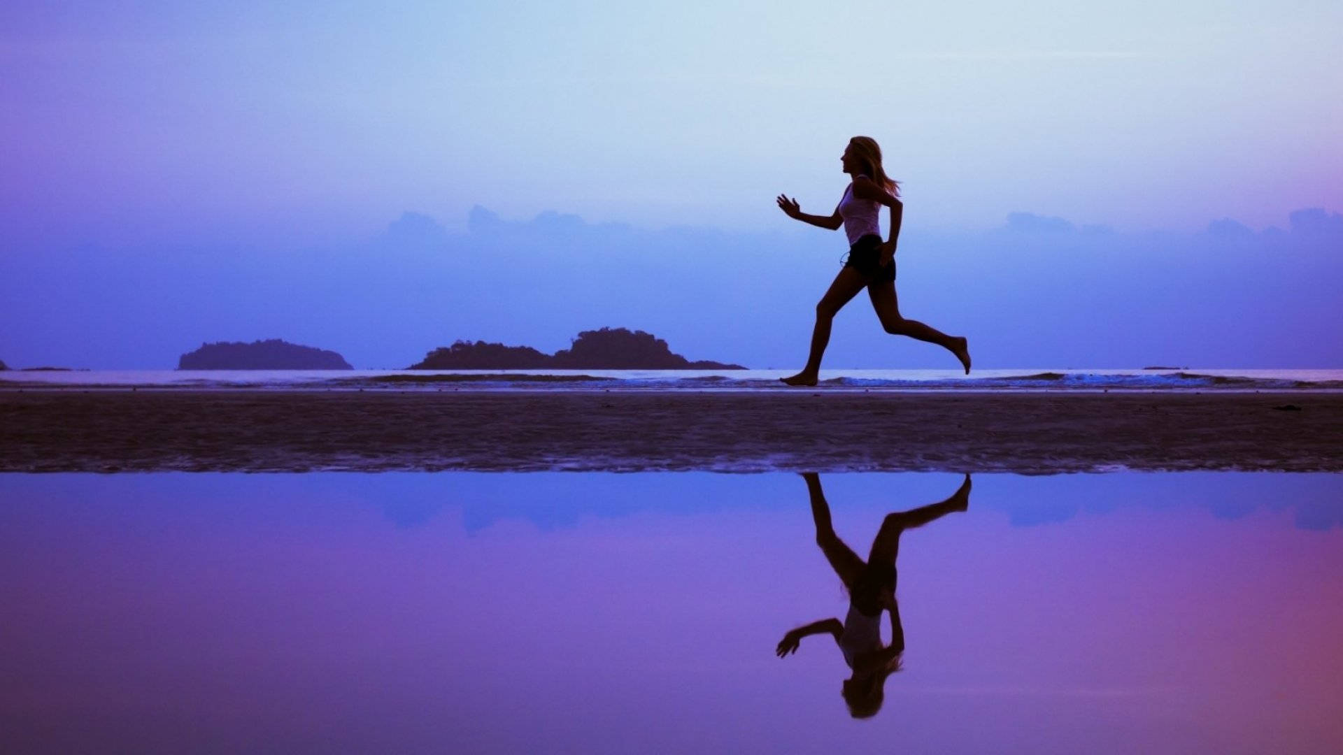 runner, silhouette, beach, Full HD Desktop Wallpaper