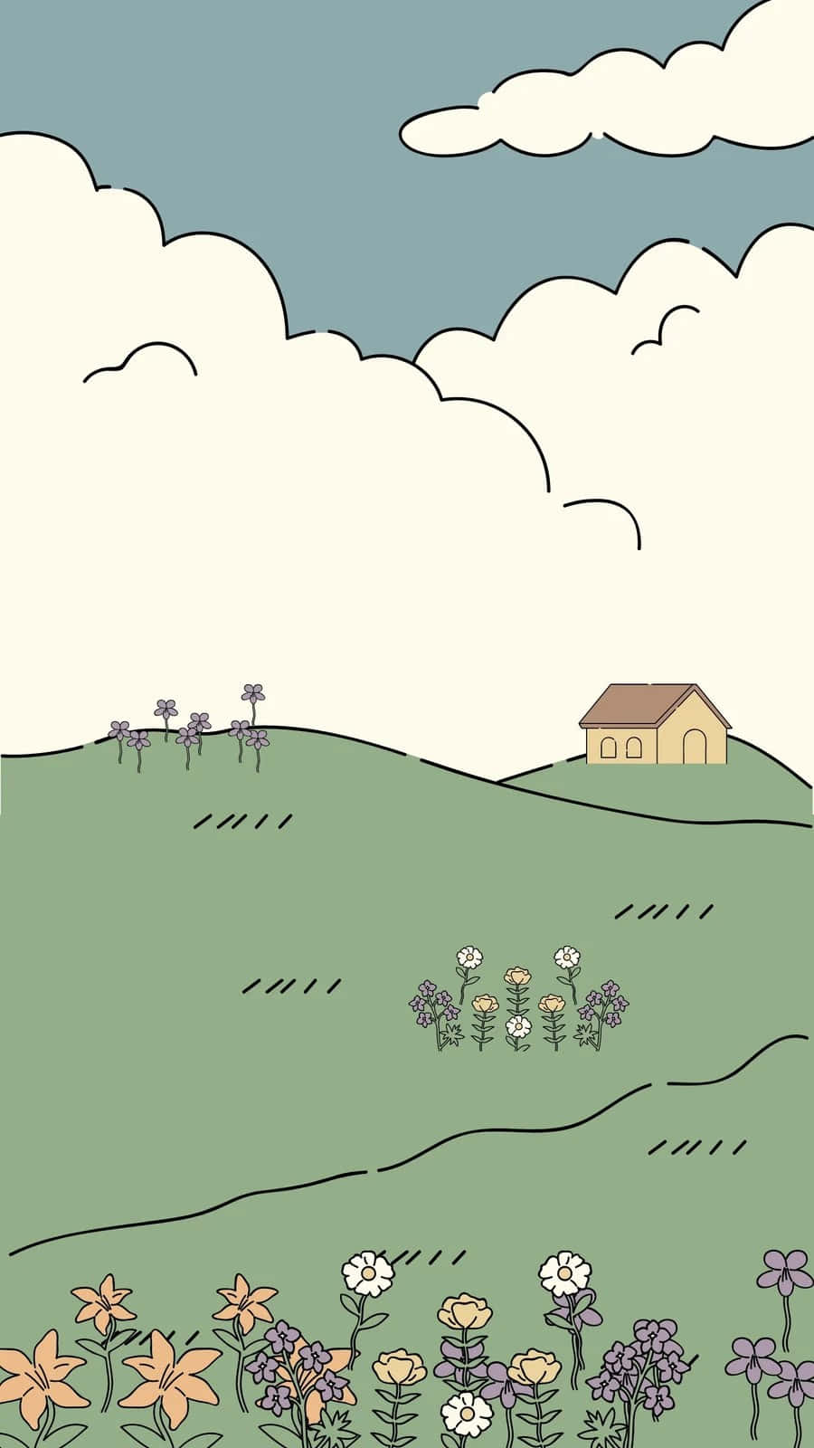 pastoral landscape illustration, small house, green hill, HD Phone Wallpaper