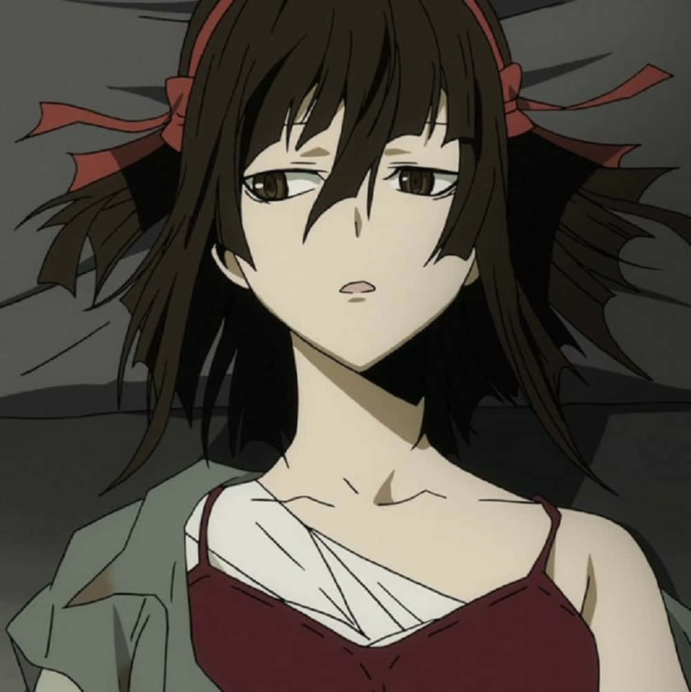 Ruri Hijiribe, dark hair, red ribbons, SD Phone Wallpaper