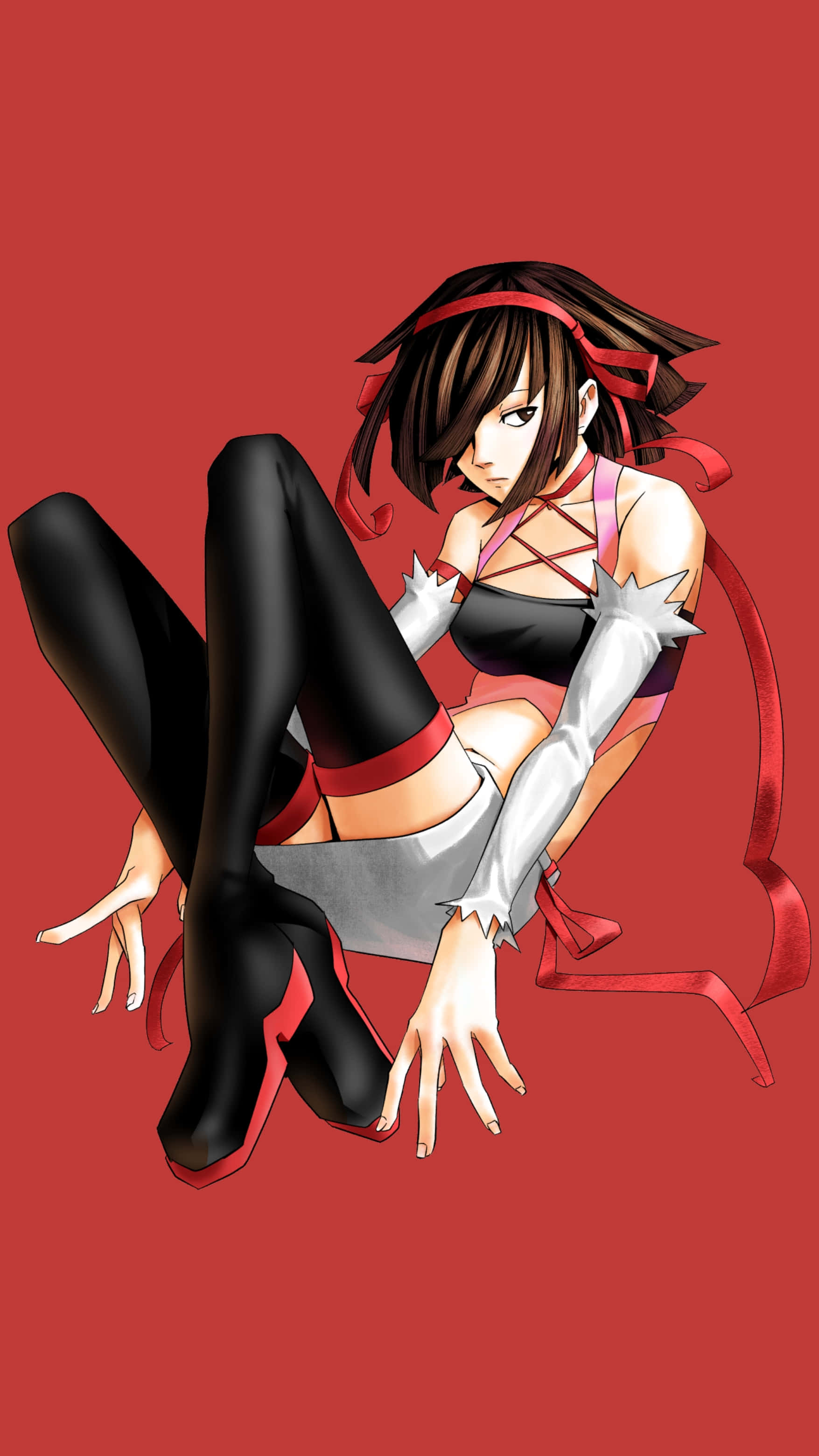 Ruri Hijiribe, brown hair, red ribbons, 2K Phone Wallpaper