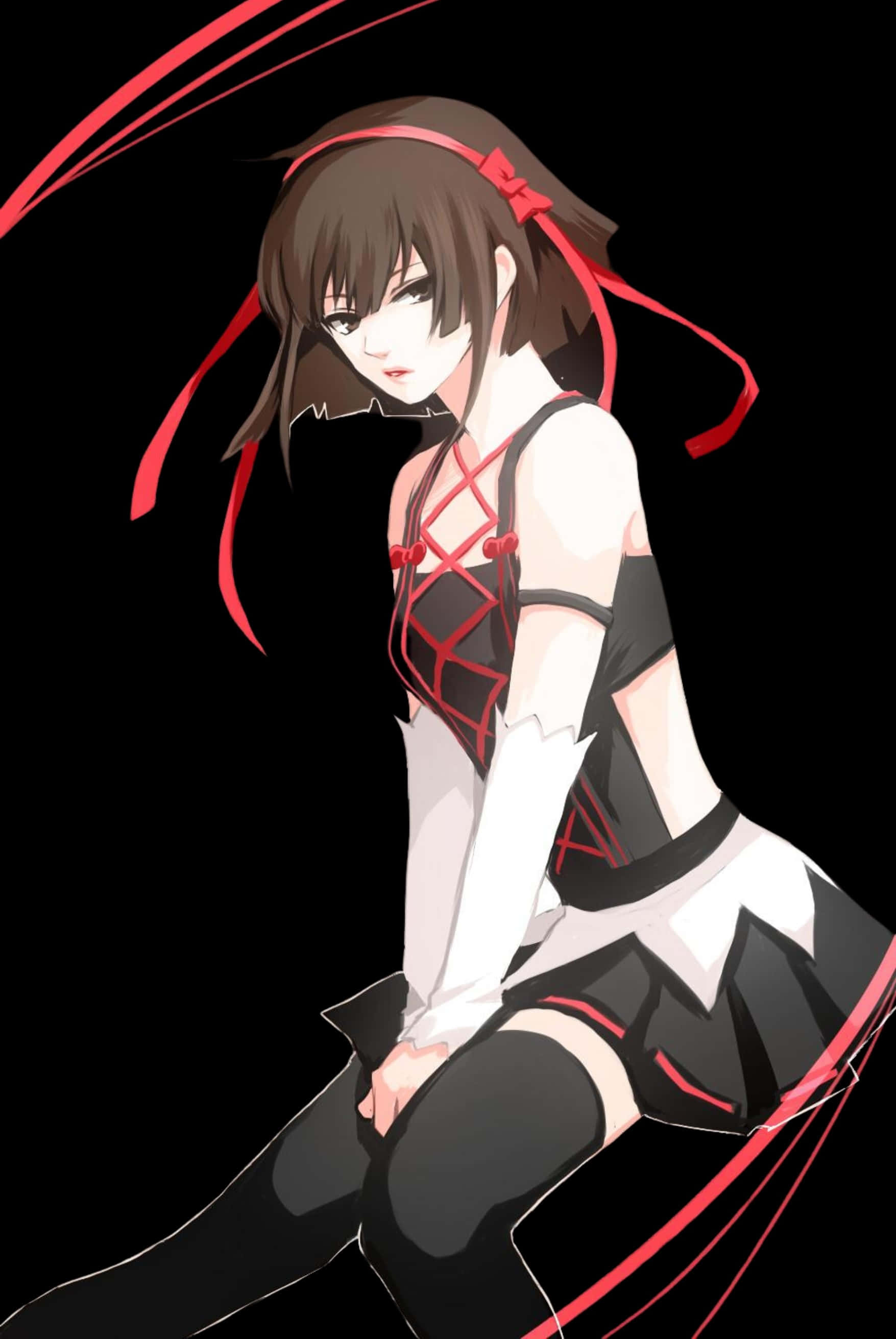 Ruri Hijiribe, brown hair, red ribbons, 2K Phone Wallpaper