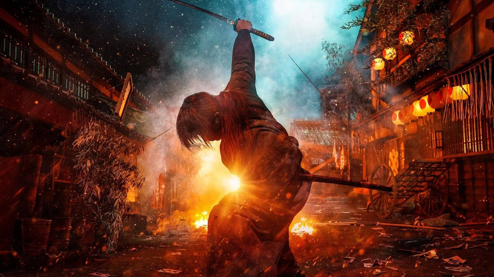 Rurouni Kenshin, glorious samurai, fiery Japanese street, Full HD Desktop Wallpaper