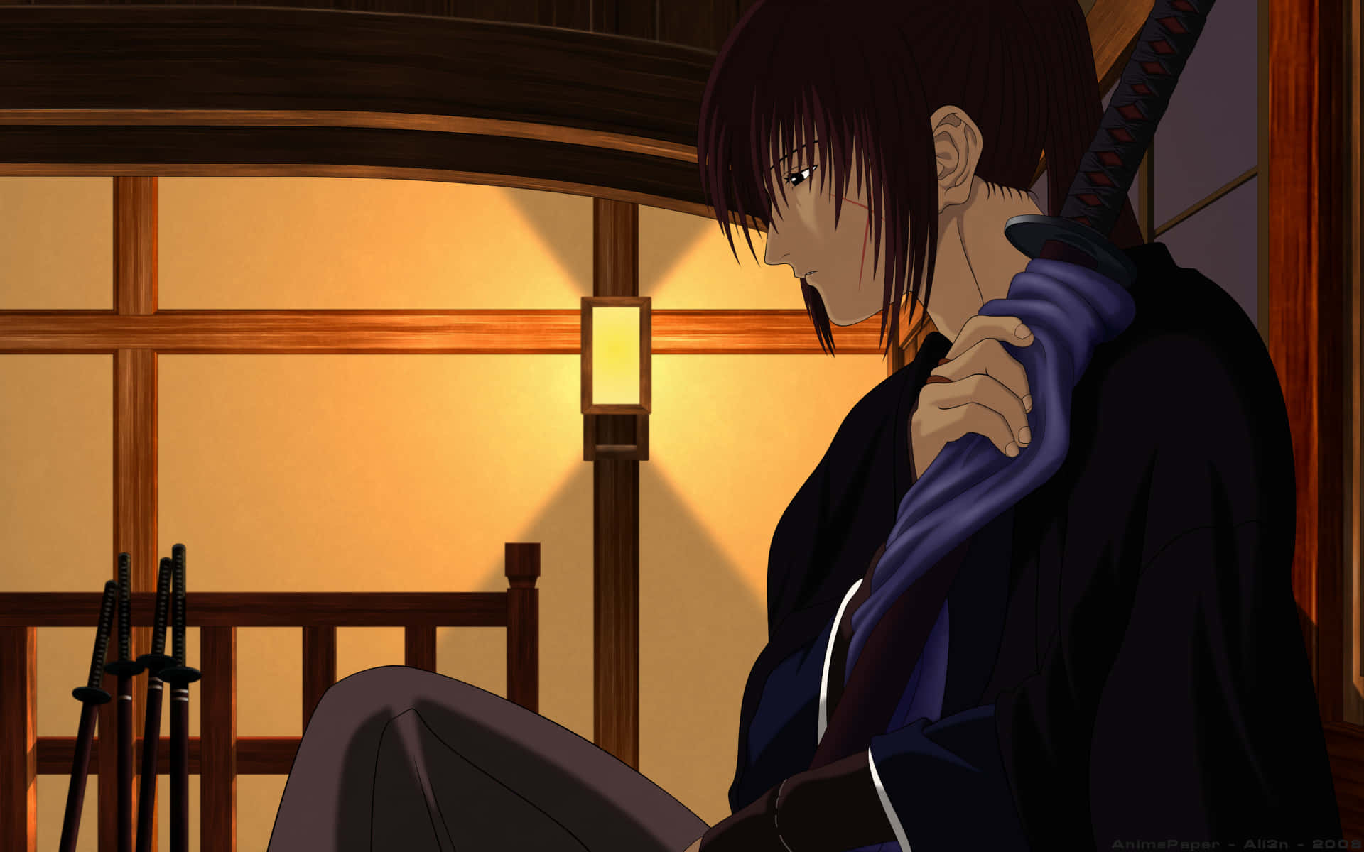 Rurouni Kenshin, young anime samurai, dark robes, Full HD Desktop Wallpaper