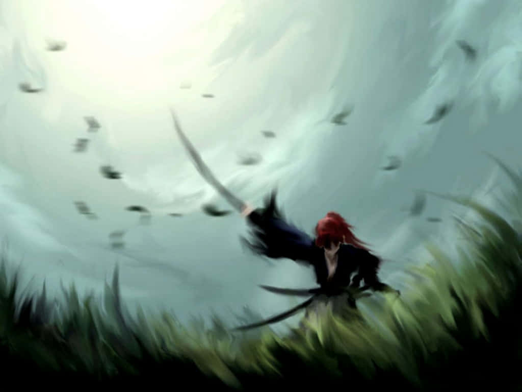 Rurouni Kenshin, battoujutsu stance, red-haired warrior, SD Desktop Wallpaper