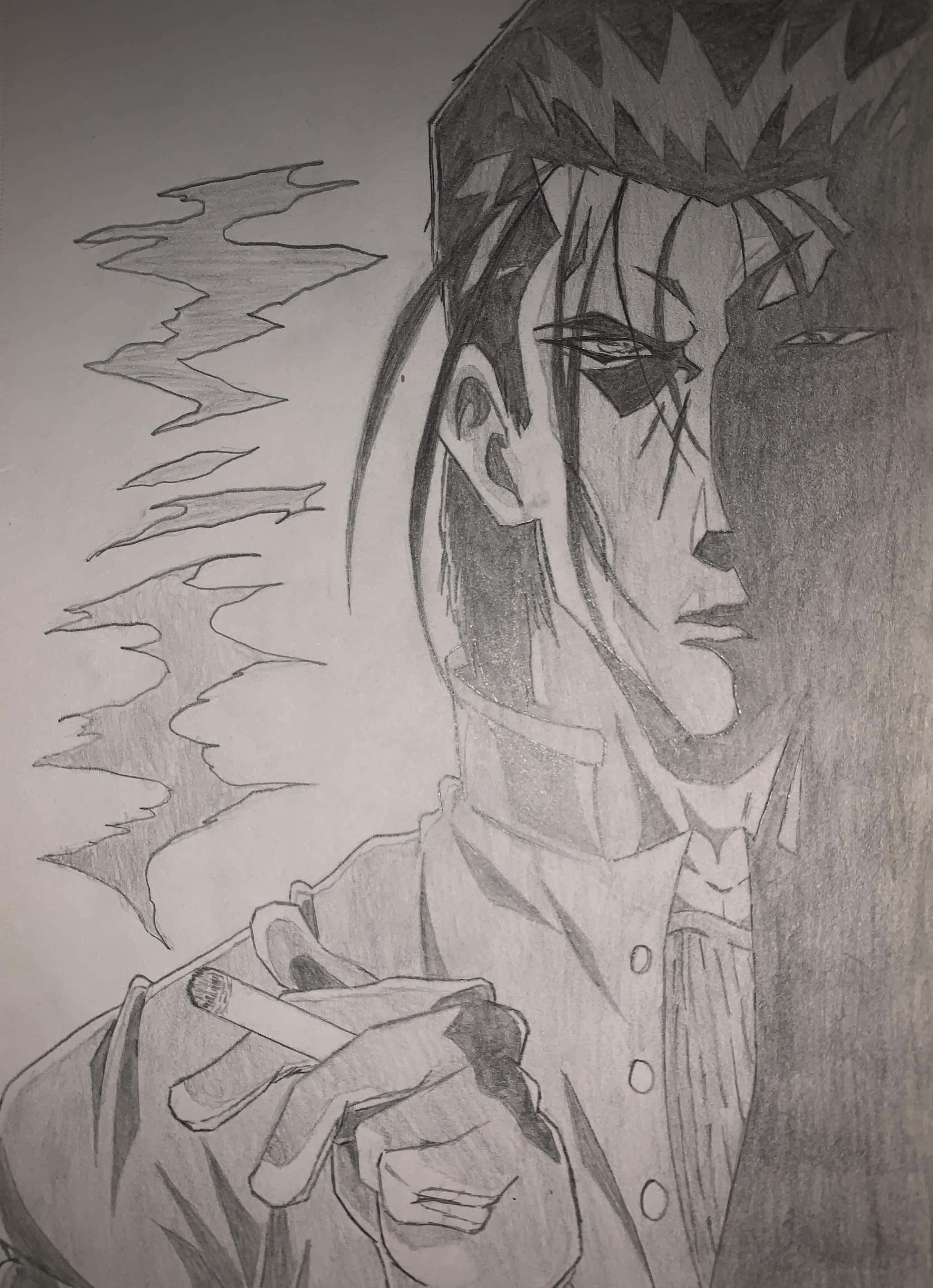 Saito Hajime, Rurouni Kenshin, pencil sketch, 4K Phone Wallpaper