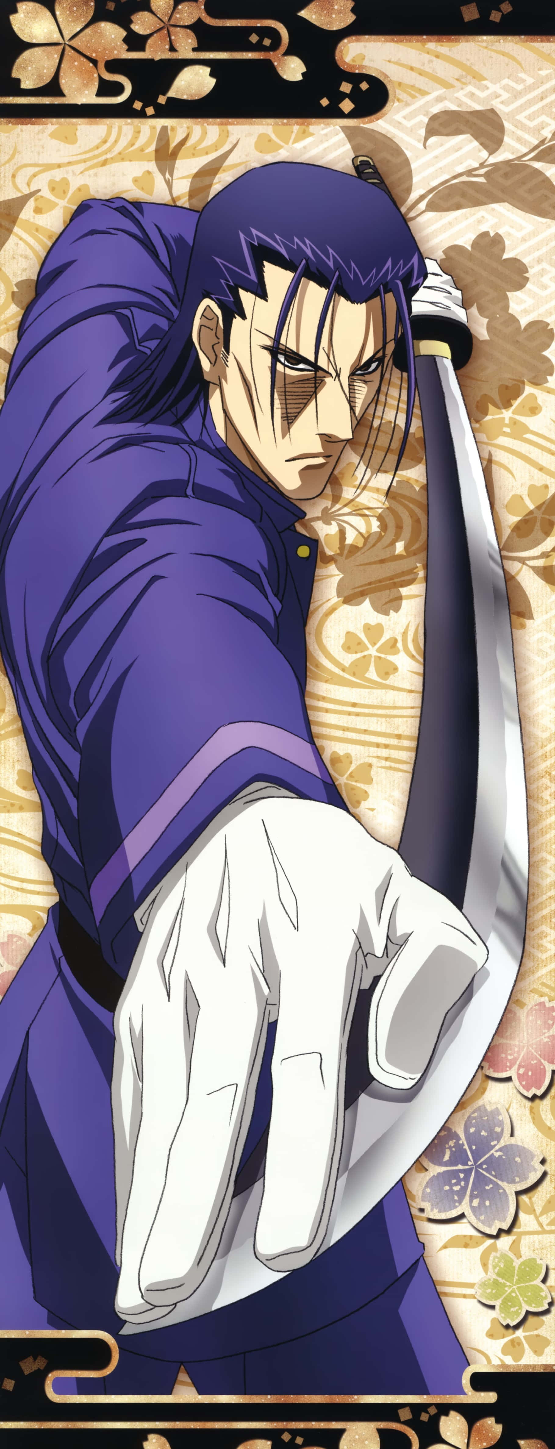 Saito Hajime, Rurouni Kenshin, purple kimono, 4K Phone Wallpaper