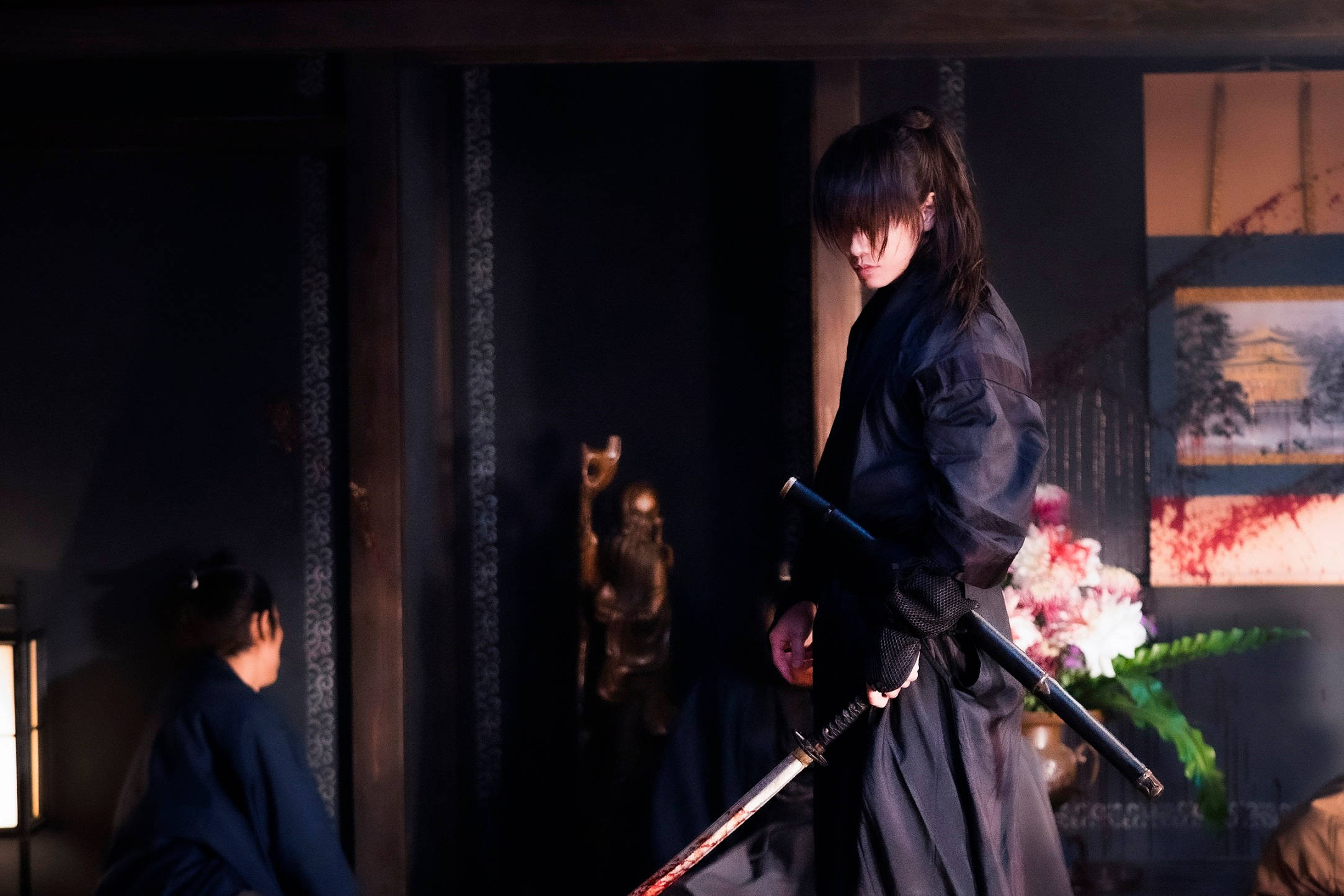 Rurouni Kenshin, black kimono, samurai, Full HD Desktop Wallpaper