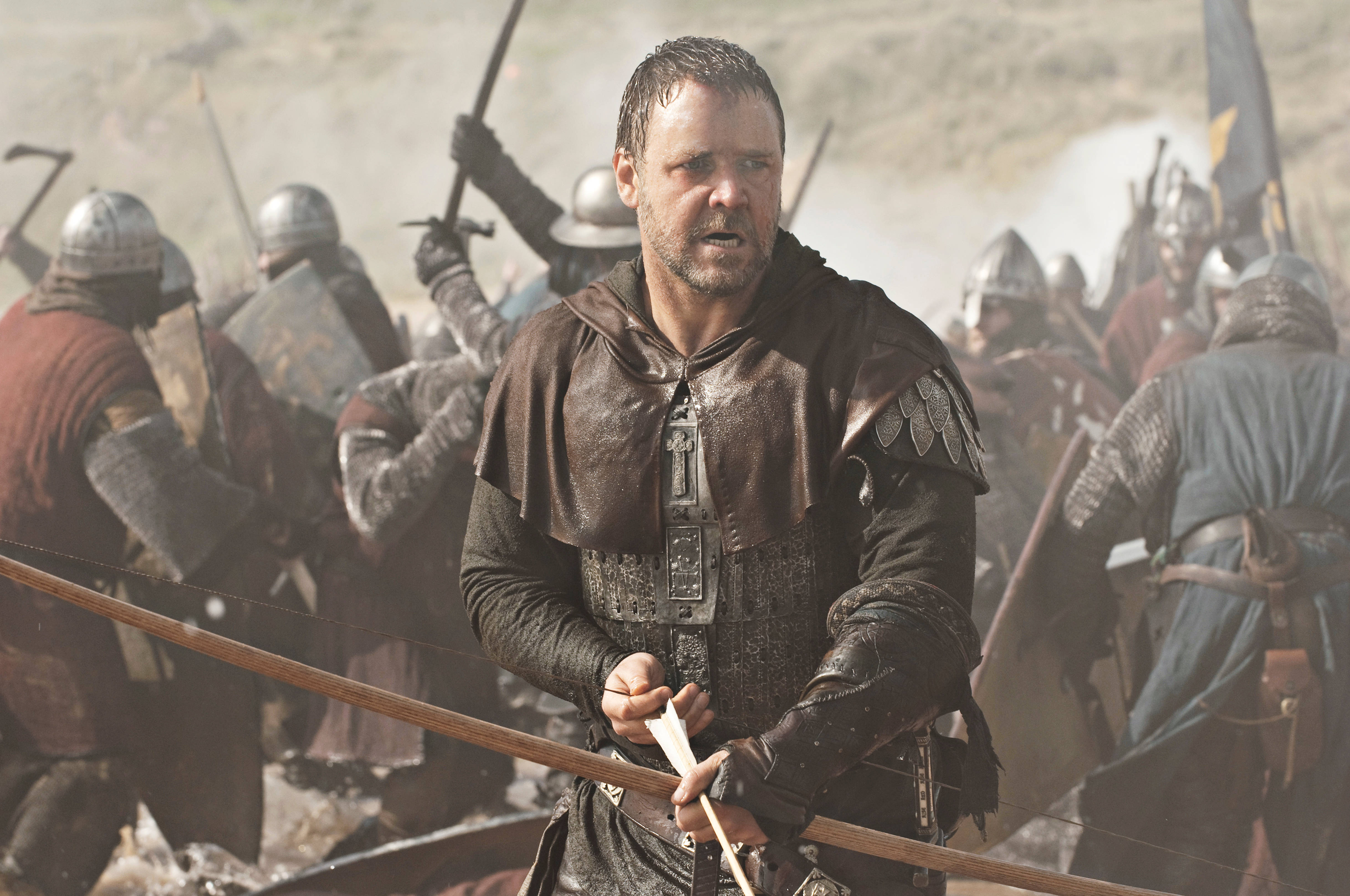 Russell Crowe, bow, medieval warrior, 4K Desktop Wallpaper