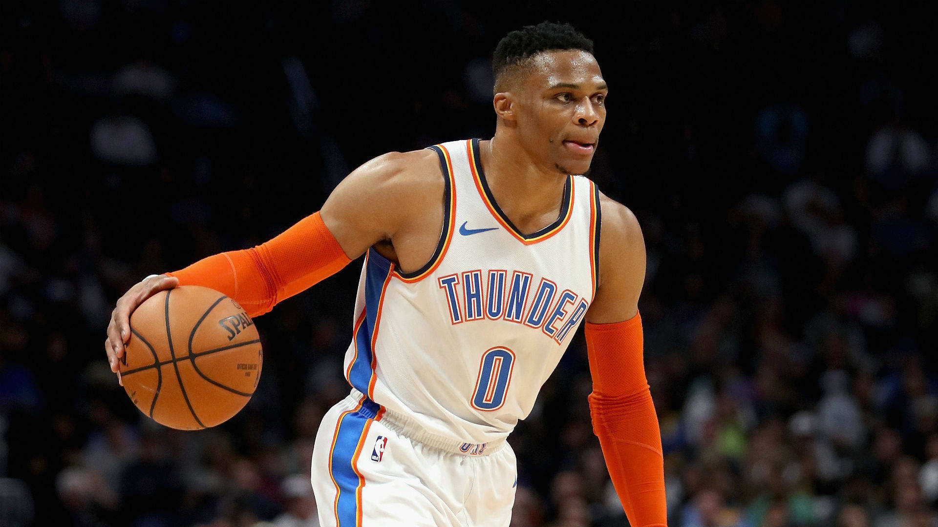 Russell Westbrook, Thunder, white Thunder jersey, Full HD Desktop Wallpaper