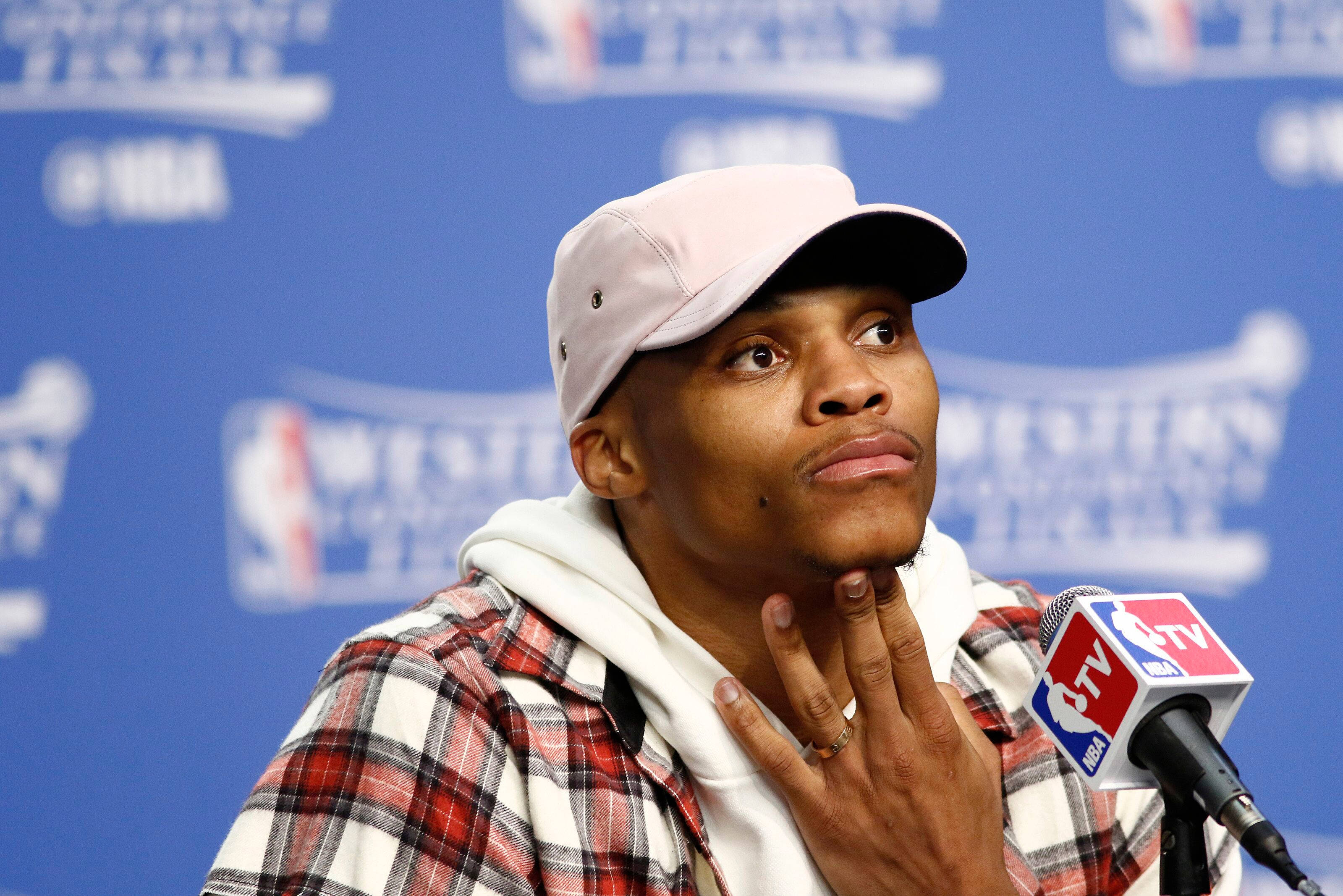 Russell Westbrook, NBA TV microphone, press conference, 2K Desktop Wallpaper