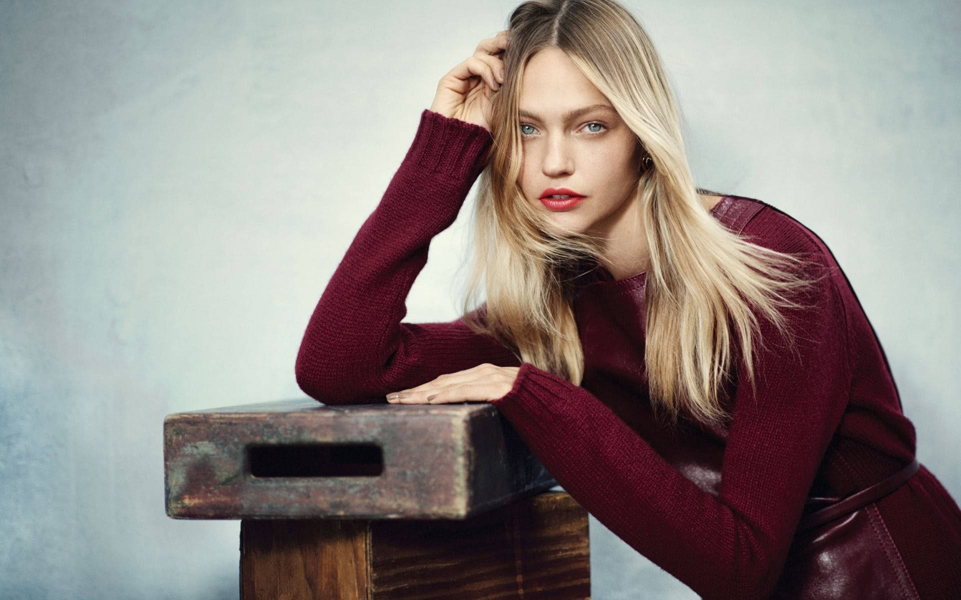 Russian Girl, blonde woman, burgundy sweater, Full HD Desktop Wallpaper