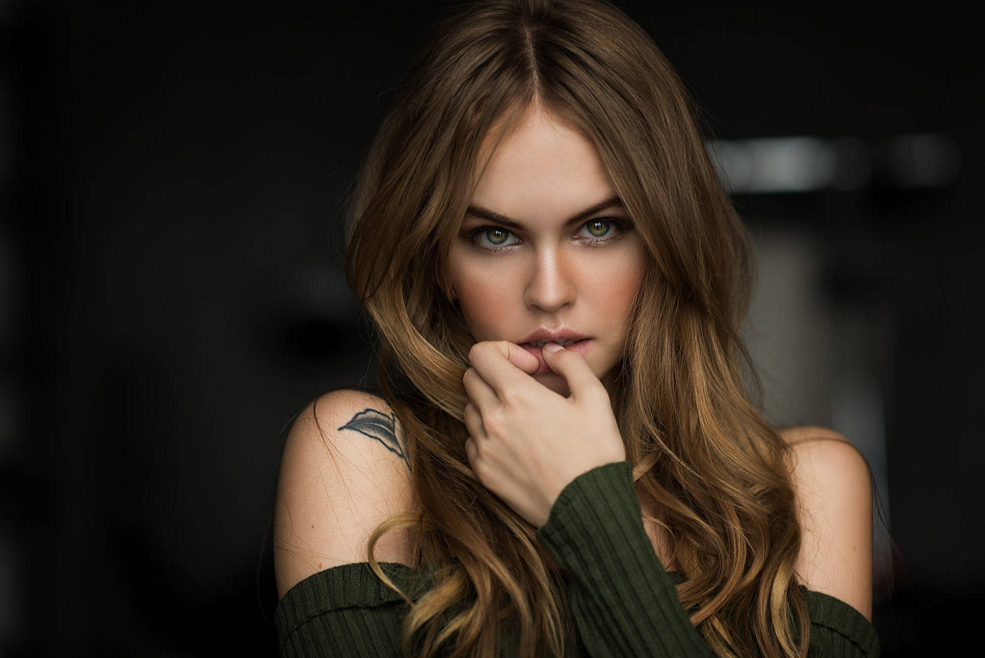 Russian Girl, tattoo on shoulder, long brown hair, Full HD Desktop Wallpaper