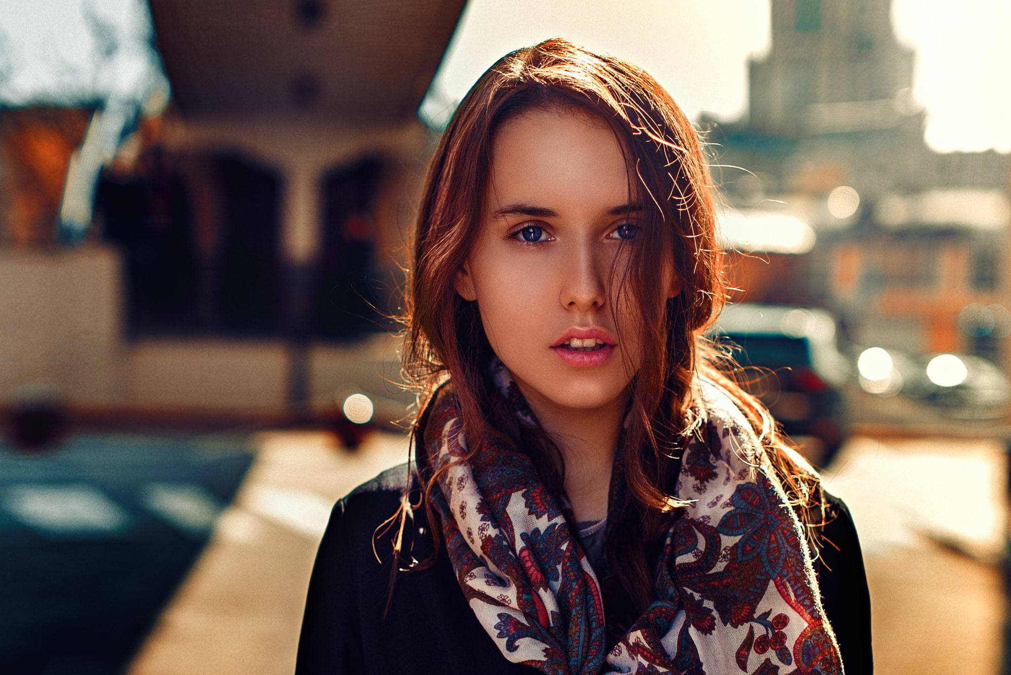 Russian Girl, neck scarf, brown hair, Full HD Desktop Wallpaper
