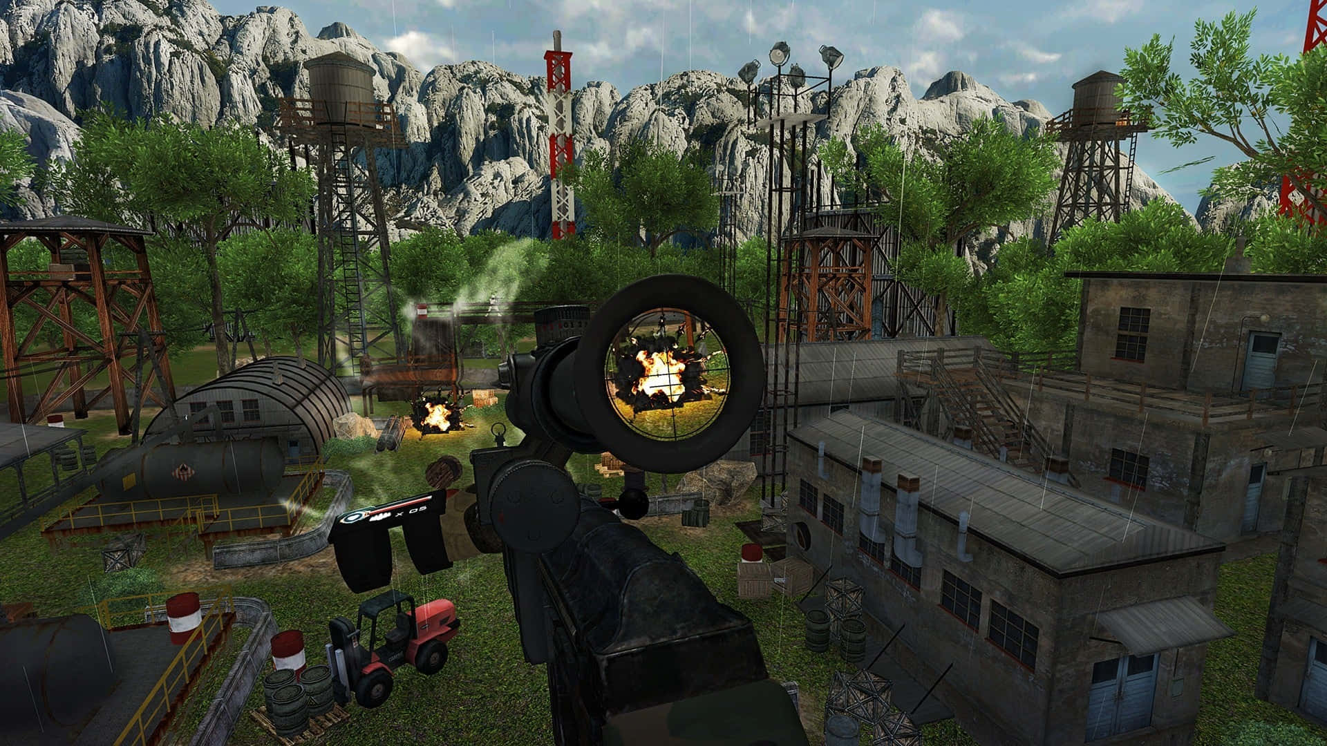 Rust Game, sniper scope, burning target, Full HD Desktop Wallpaper