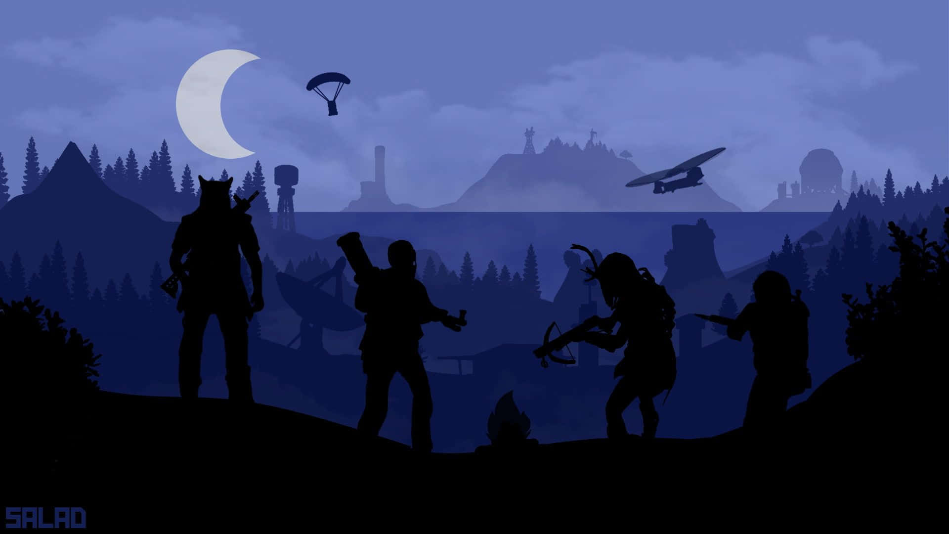 Rust Game, crescent moon, parachute, Full HD Desktop Wallpaper