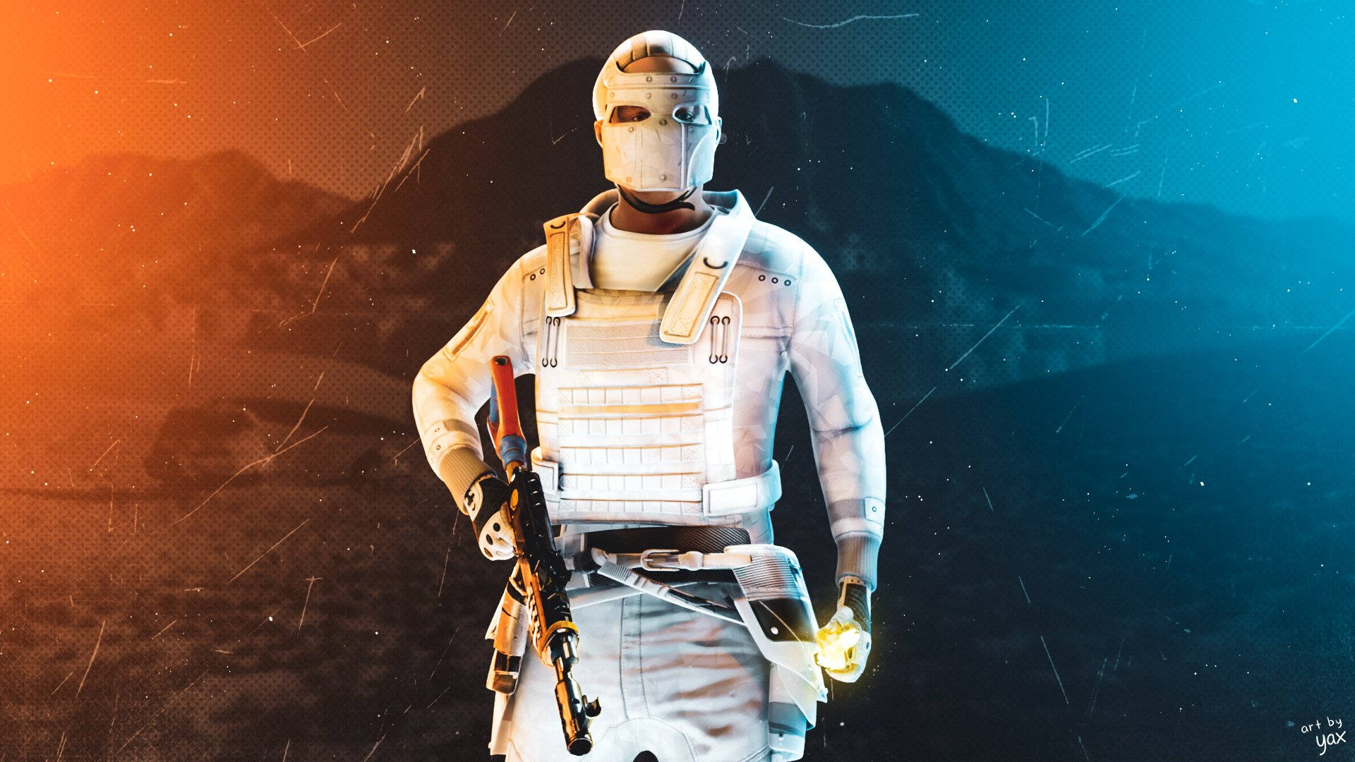 Rust, white tactical gear, rifle, Full HD Desktop Wallpaper