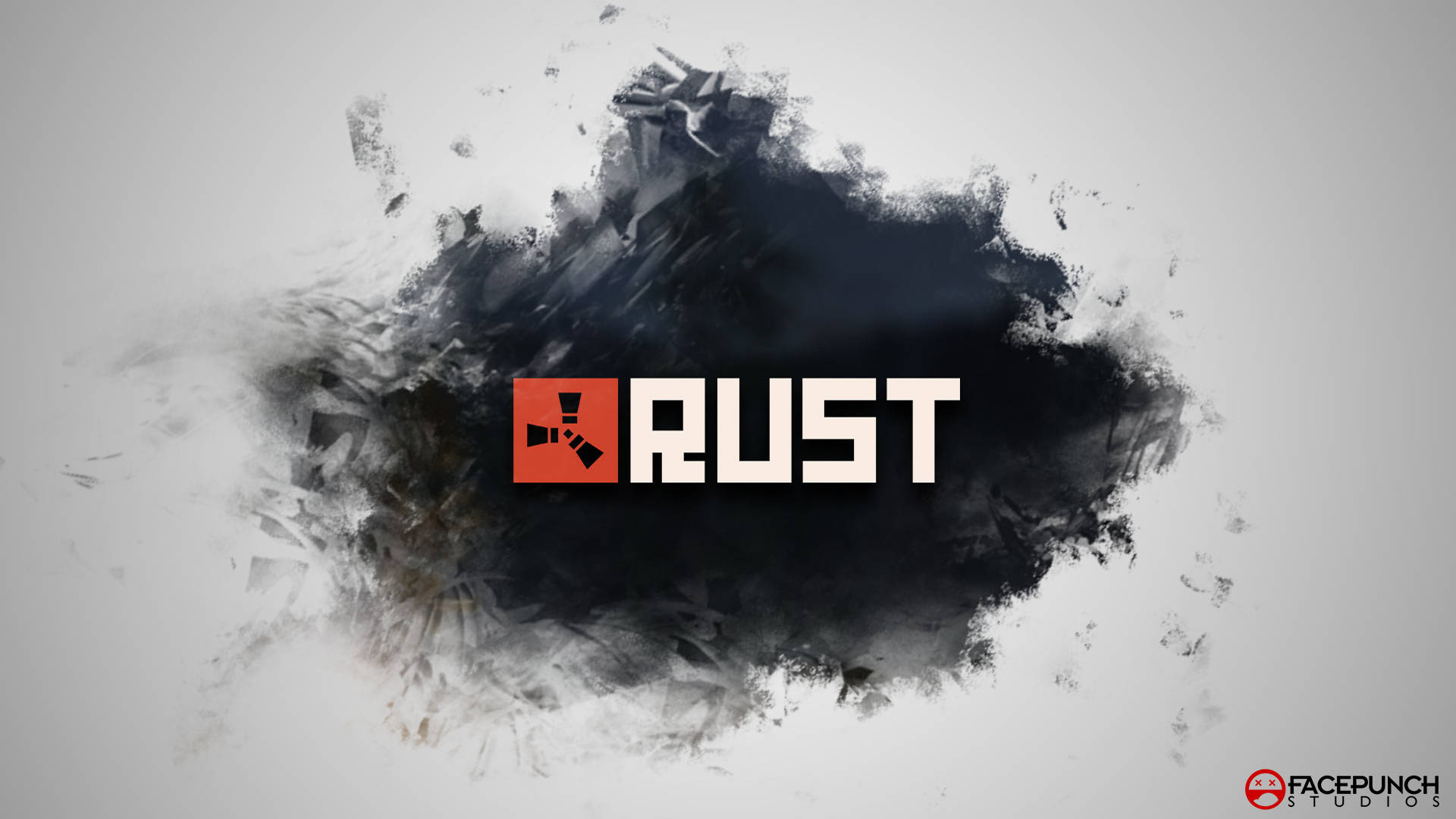 Rust, black and white ink splatter, light gray background, Full HD Desktop Wallpaper