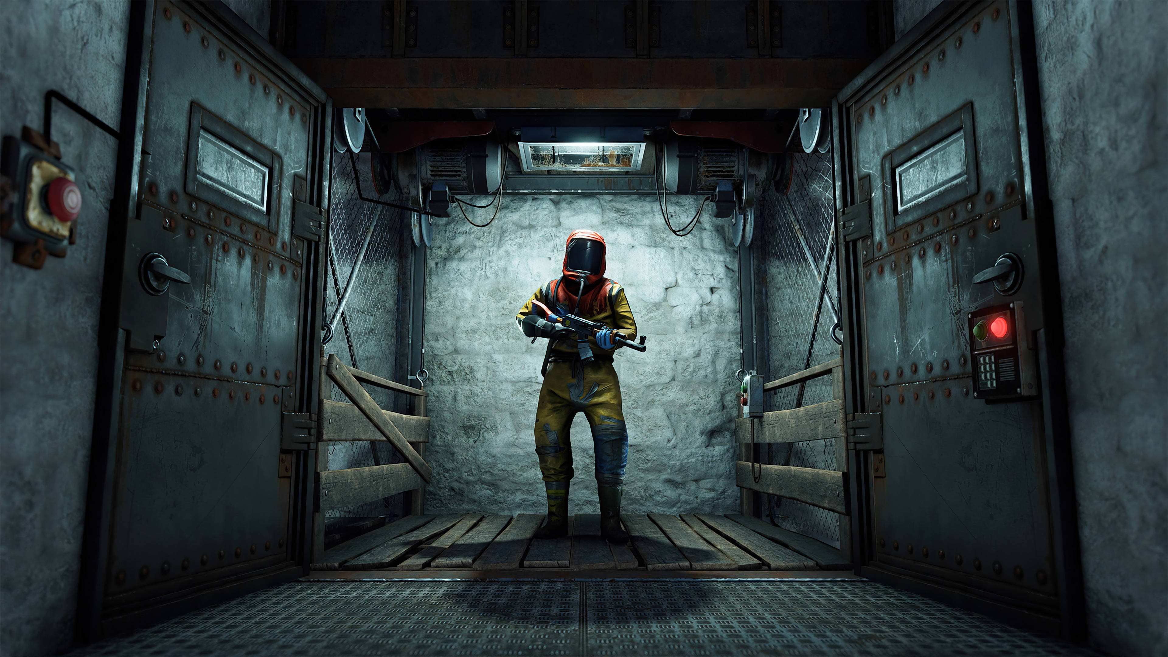 Rust, rad suit, yellow hazmat suit, 4K Desktop Wallpaper