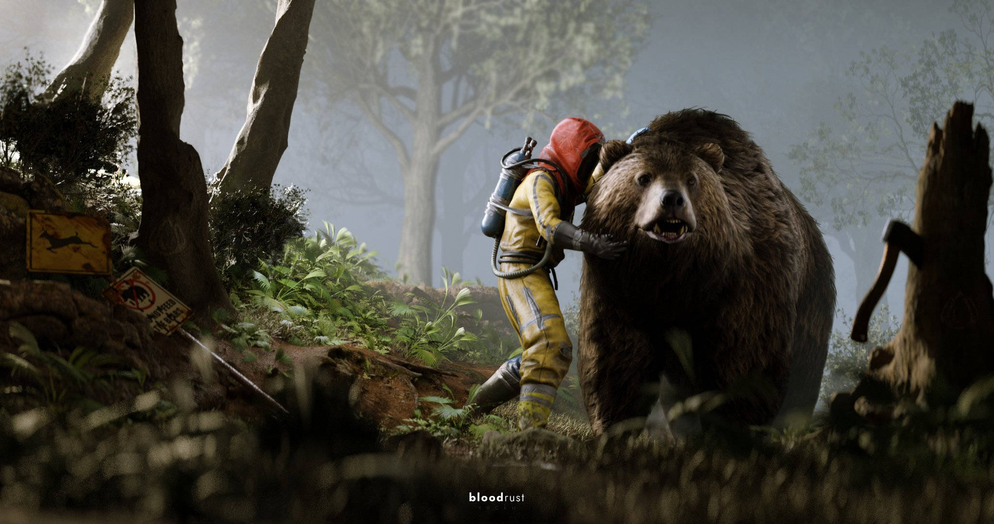 Rust, yellow gear, red helmet, Full HD Desktop Wallpaper