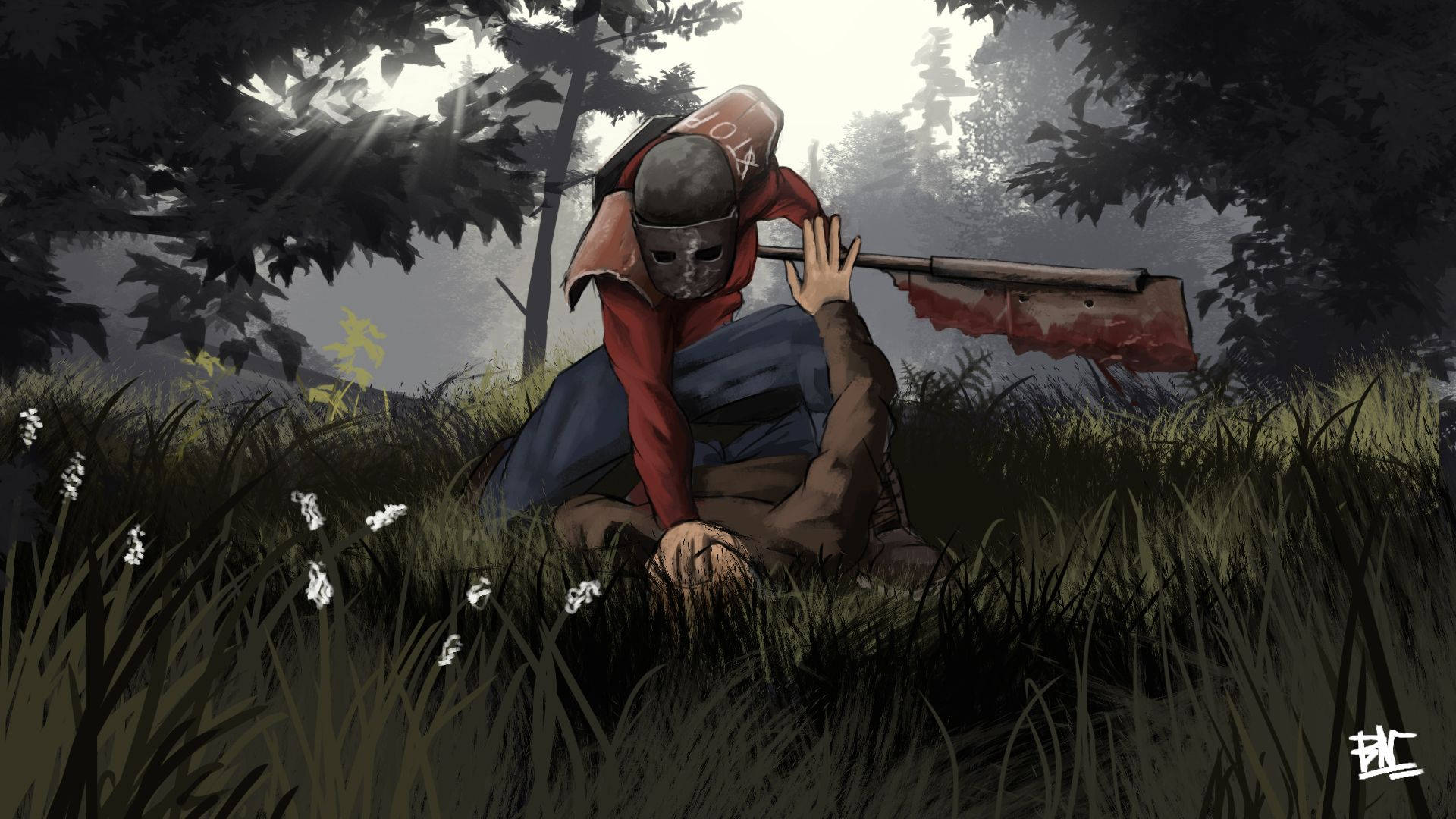 Rust, red cloak, masked figure, Full HD Desktop Wallpaper
