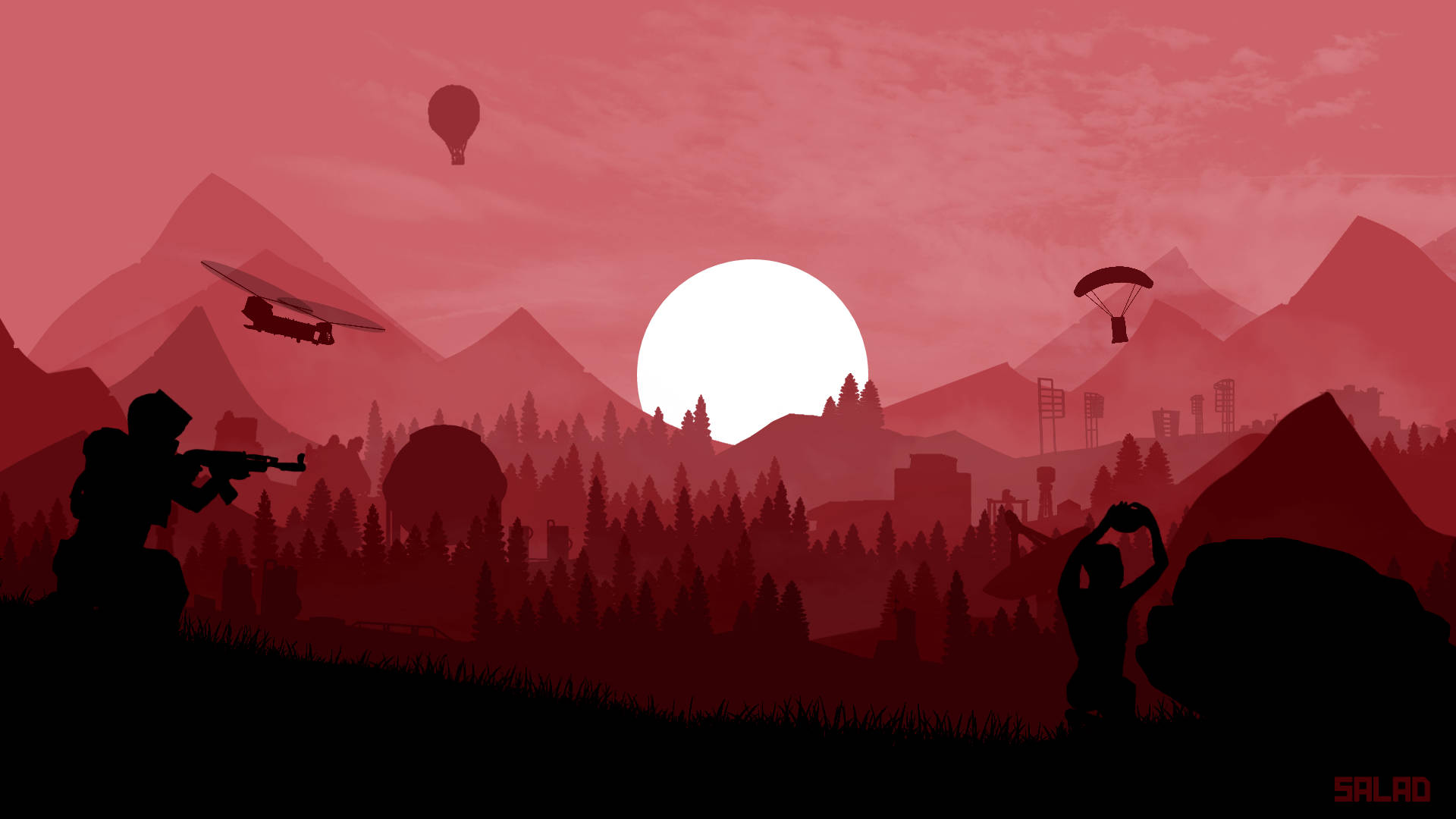 Rust, crimson sunset, mountainous terrain, Full HD Desktop Wallpaper