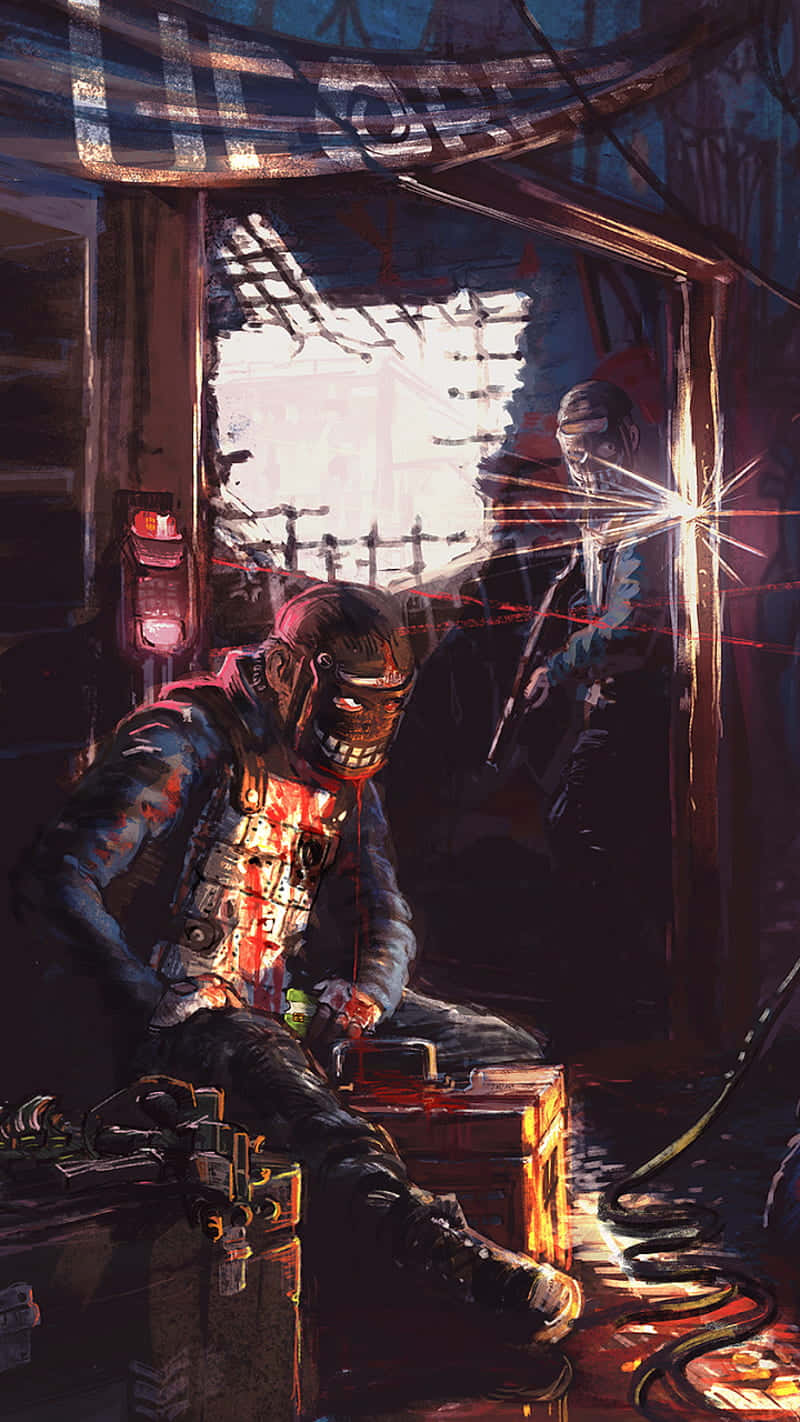 Rust, masked soldier, ruined building, HD Phone Wallpaper