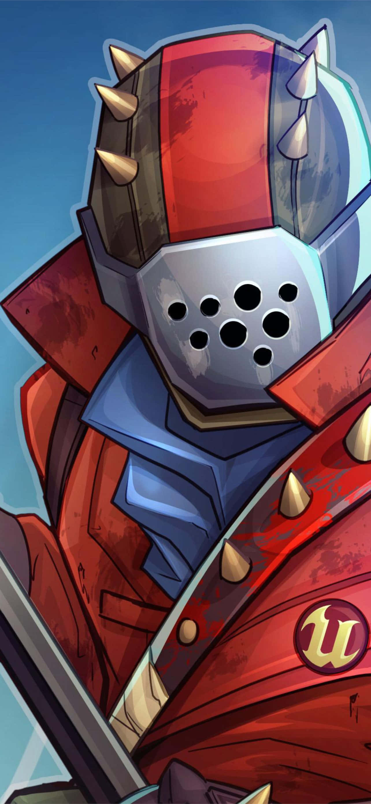 Rust, red and blue armor, spiked helmet, 2K Phone Wallpaper