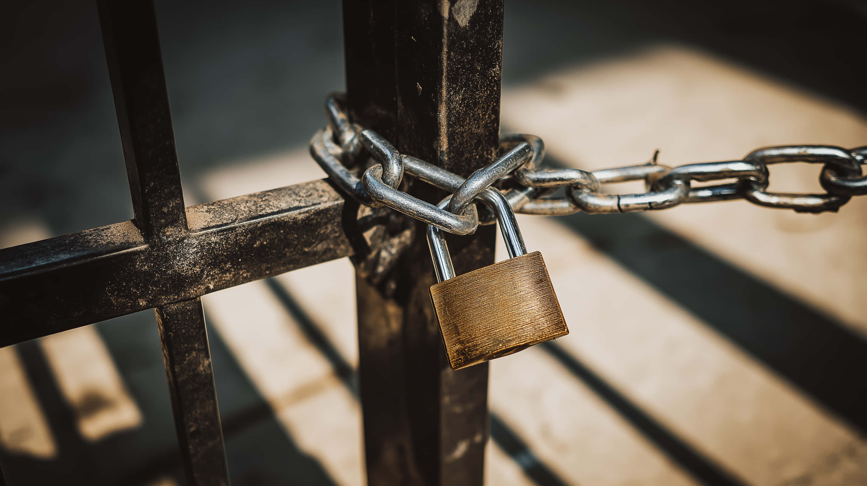 rusty padlock, metal gate, heavy chain, 2K Desktop Wallpaper