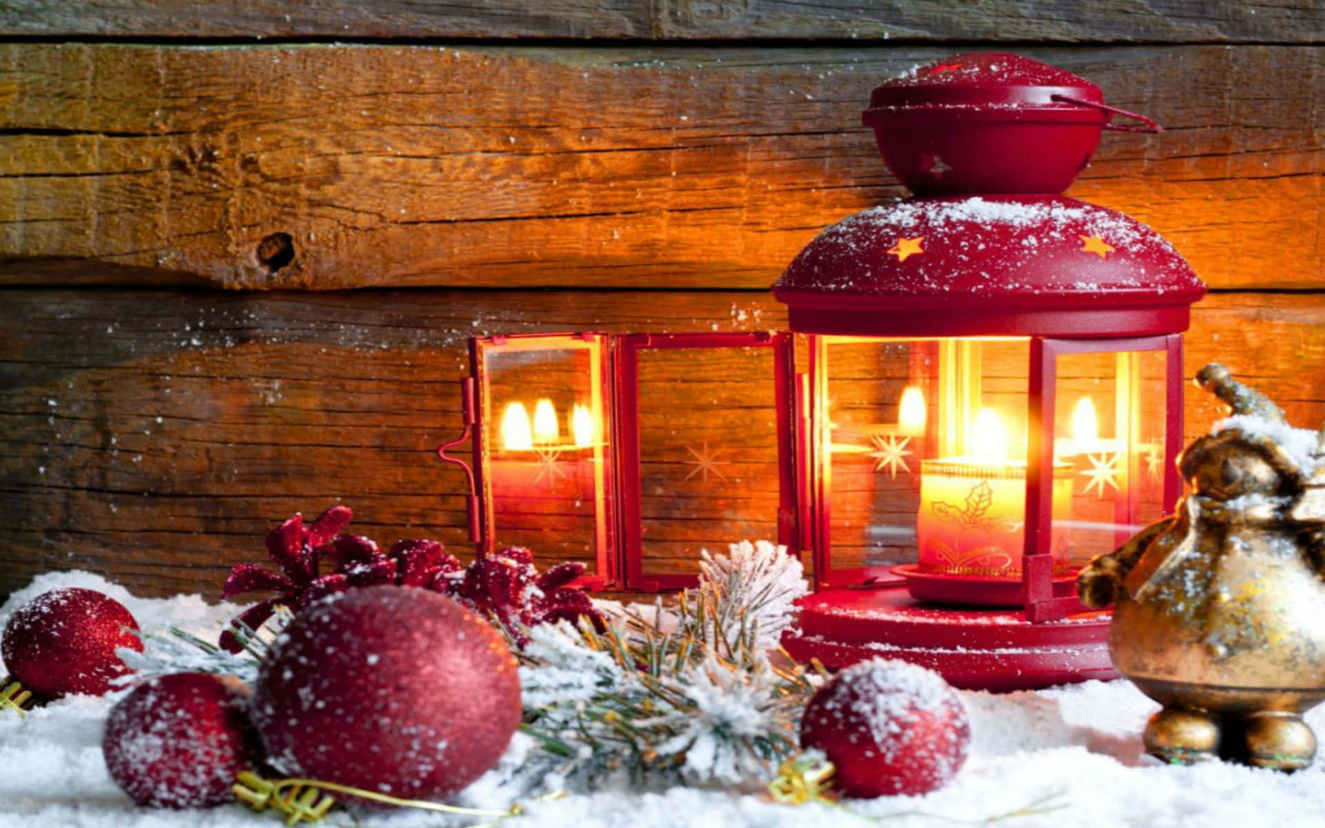 Vintage Christmas Lanern, glowing red lantern, candles, Full HD Desktop Wallpaper