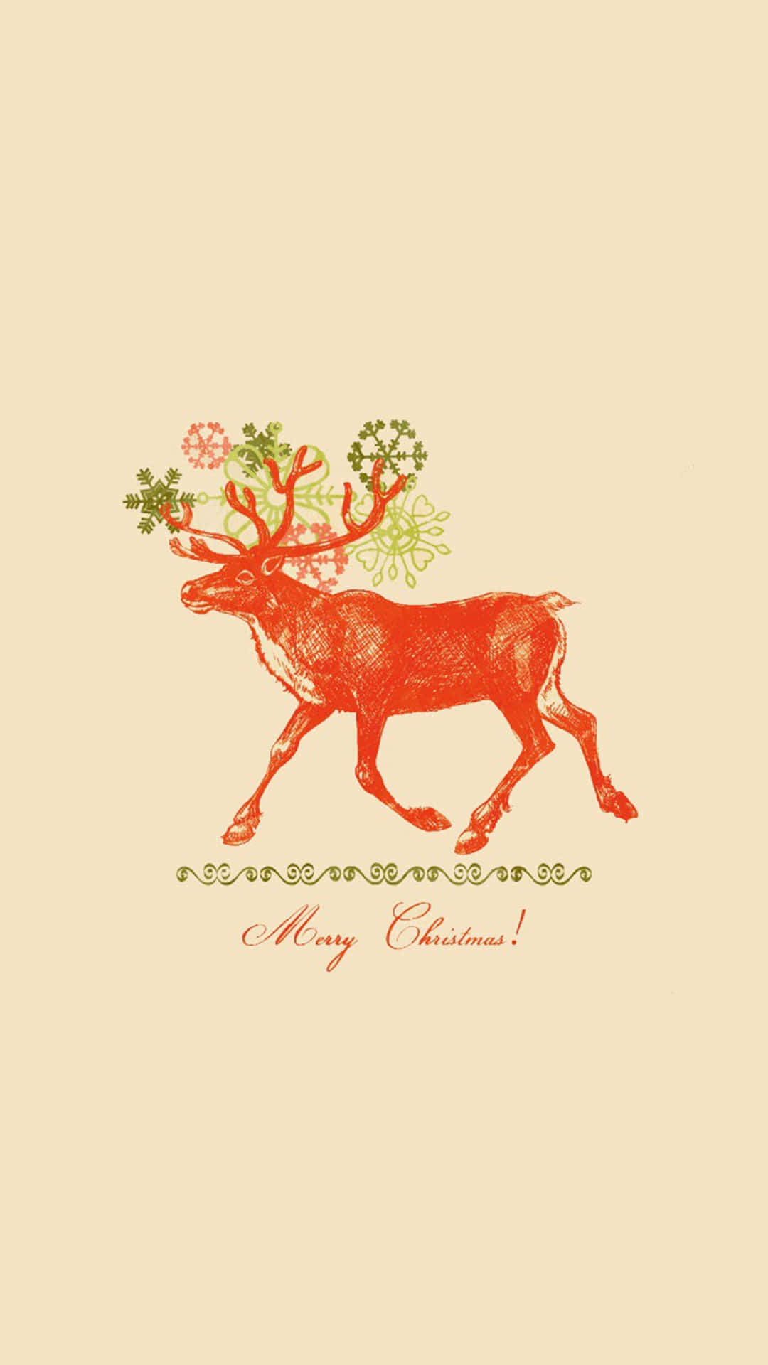 Vintage Christmas, red reindeer, snowflake antlers, Full HD Phone Wallpaper