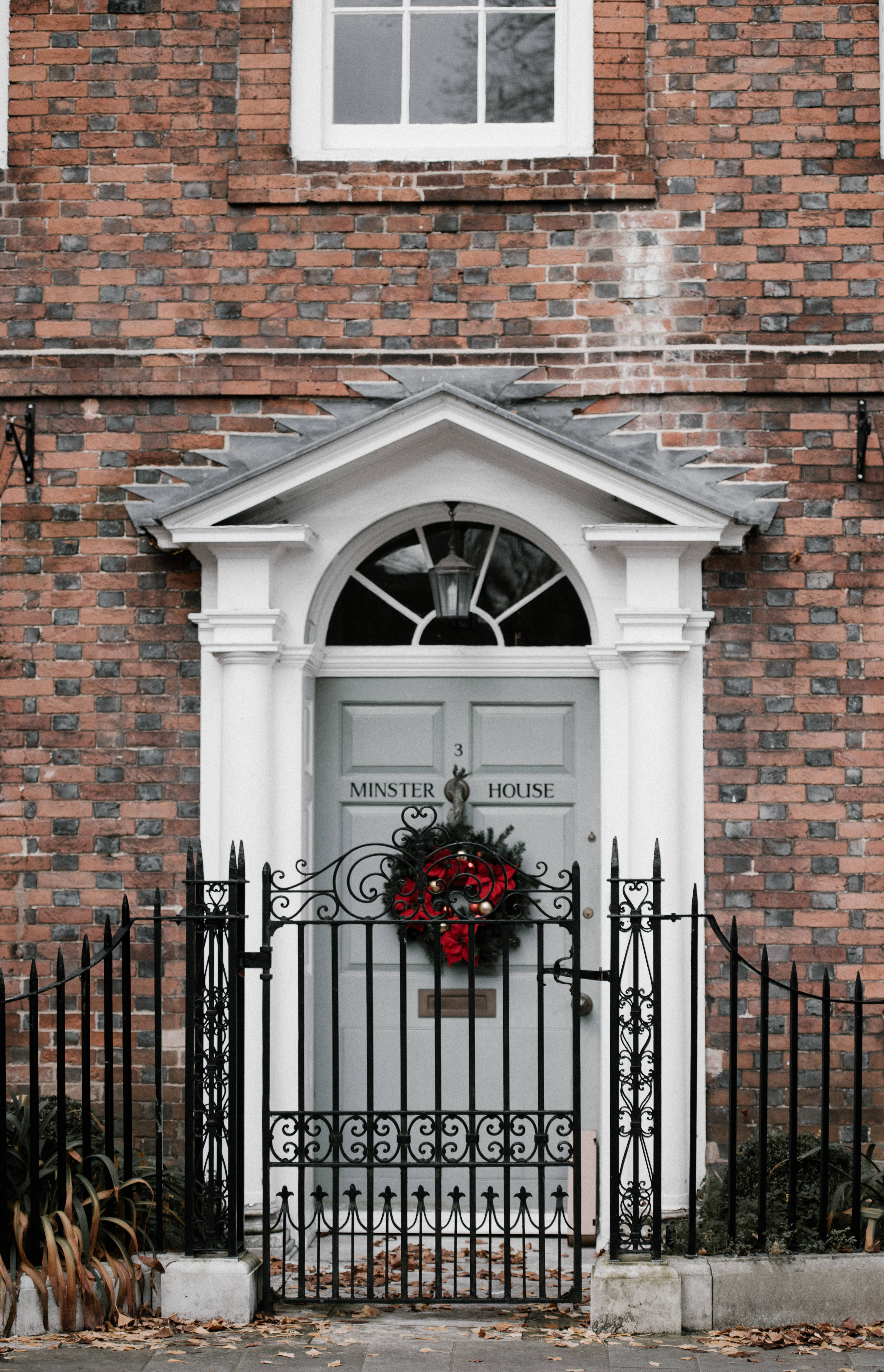 Rustic Christmas, white door, red wreath, 4K Phone Wallpaper