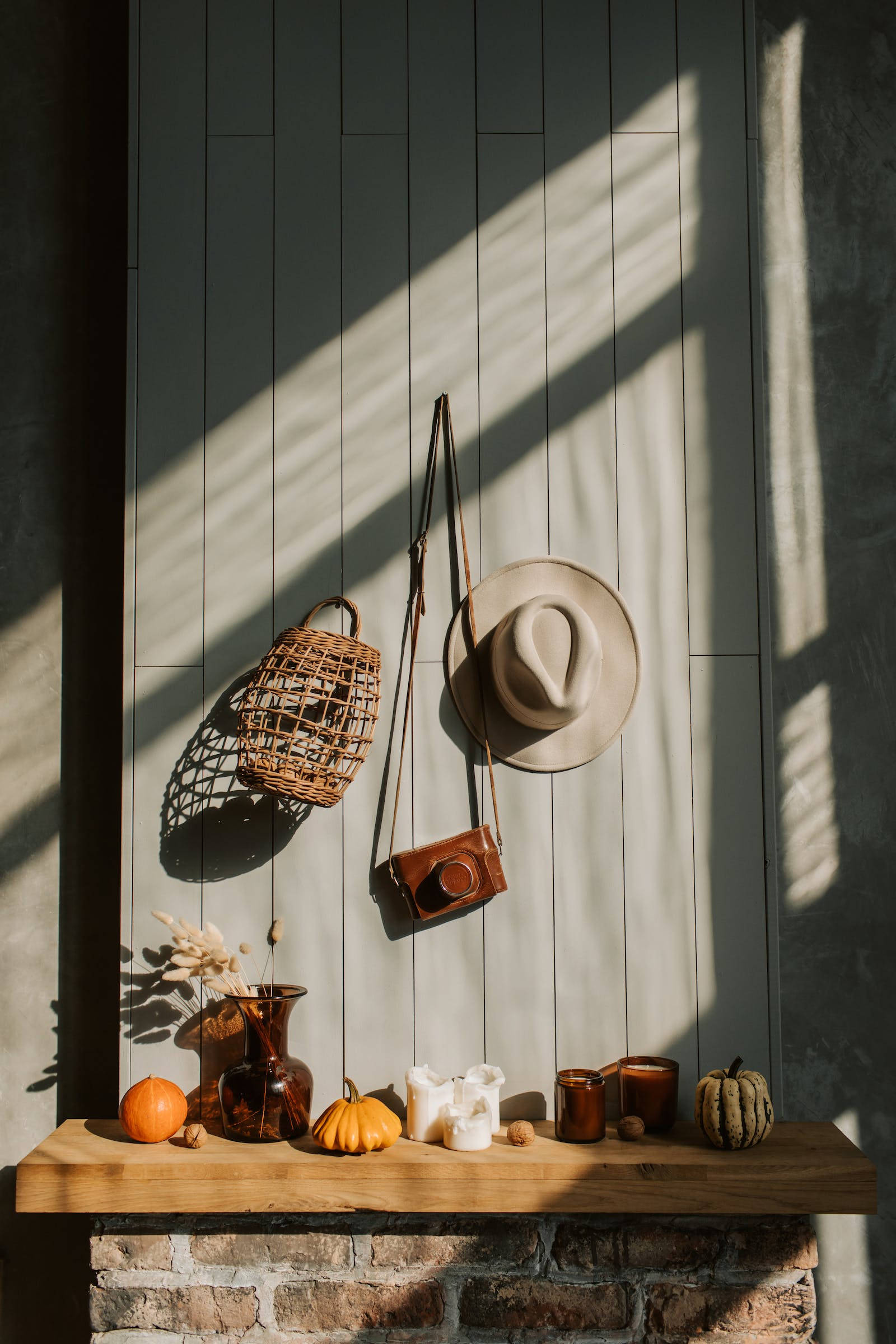 Rustic Fall, wooden shelf, pumpkins, Full HD Phone Wallpaper